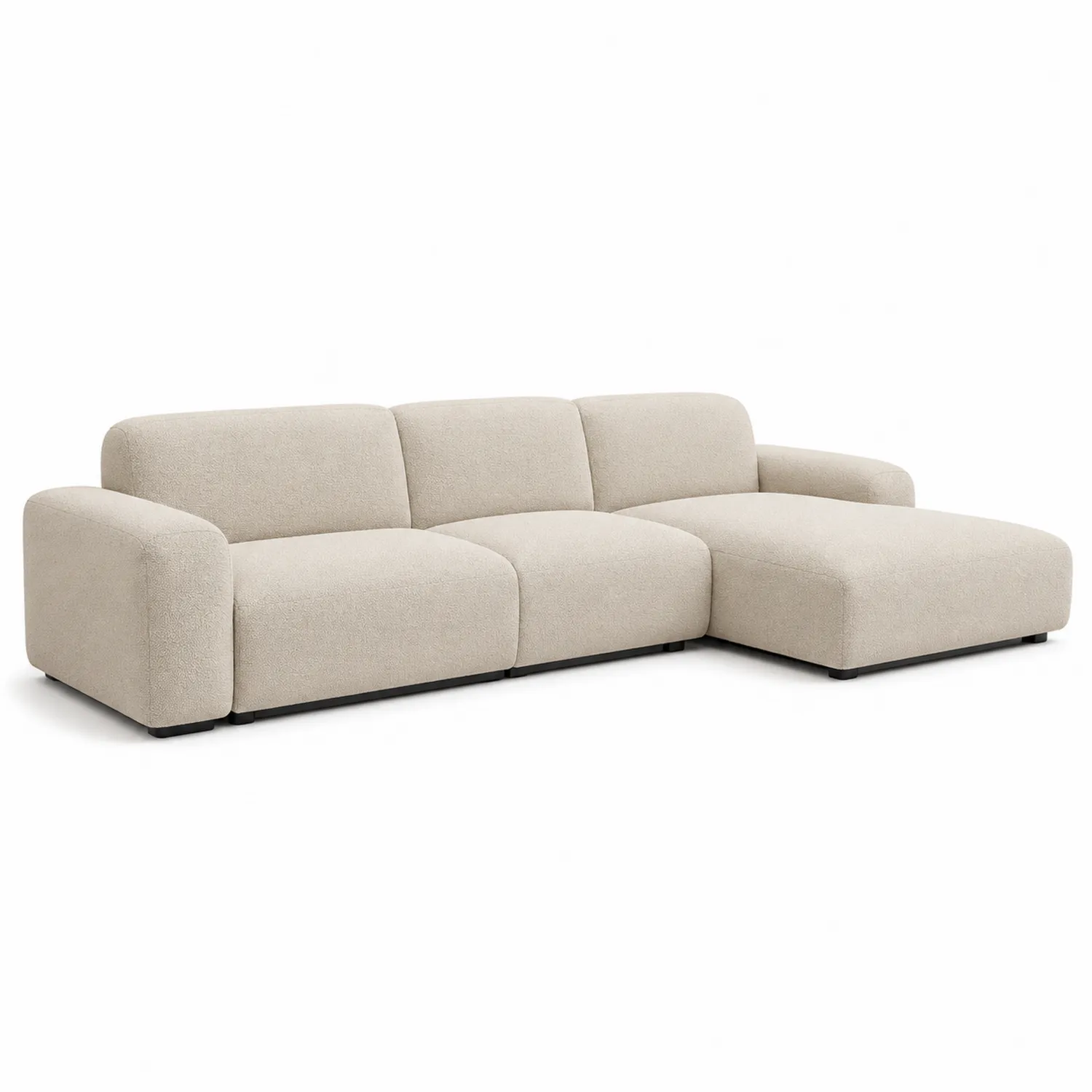 Sofá esquinero de tela de poliéster beige con chaise longue