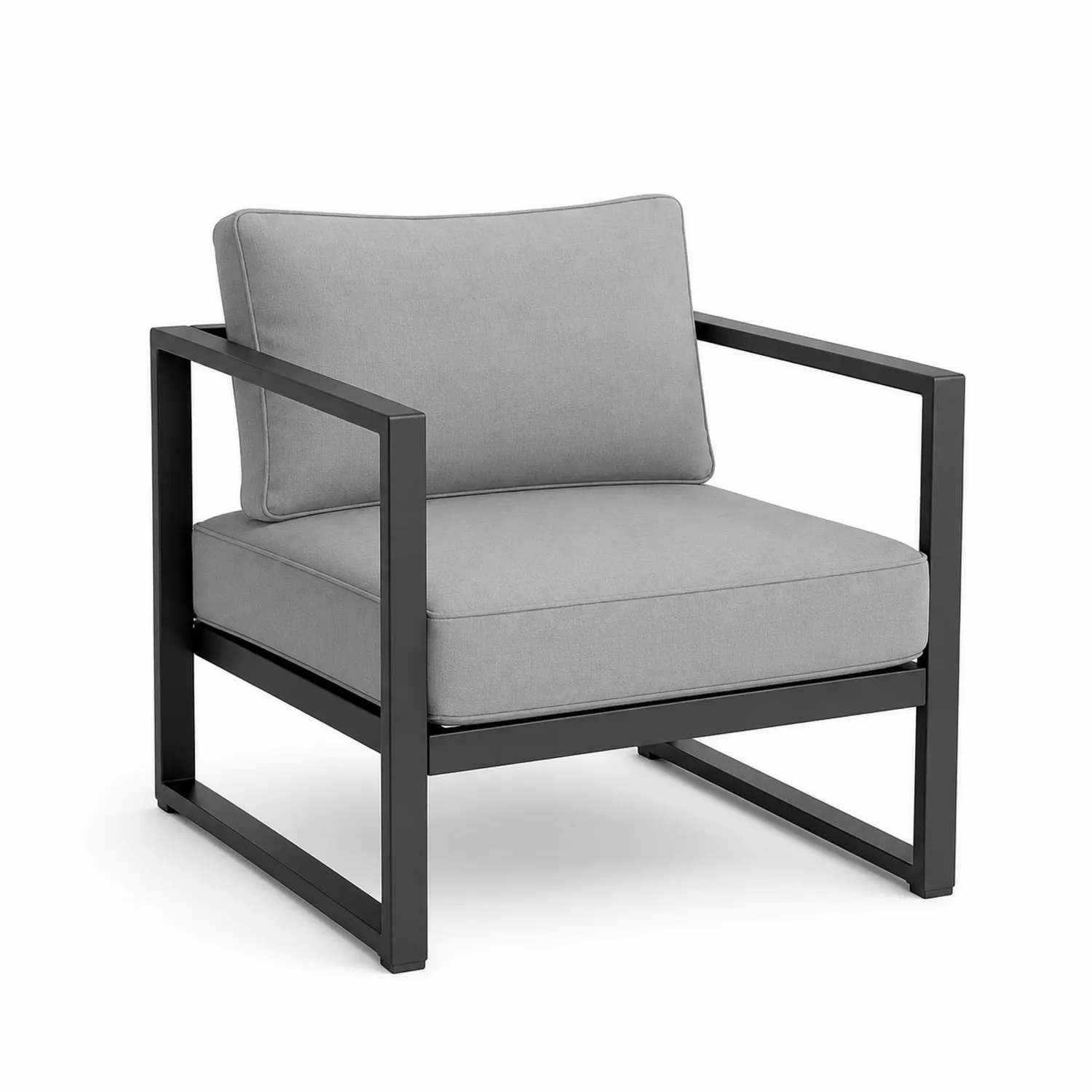 Sillón de aluminio con cojines de tela gris