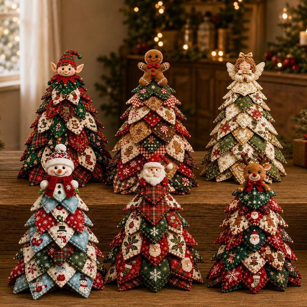 🎄🧵DIY Quilted Christmas Tree Kit – Handmade Fabric Holiday Tabletop Tree Decor