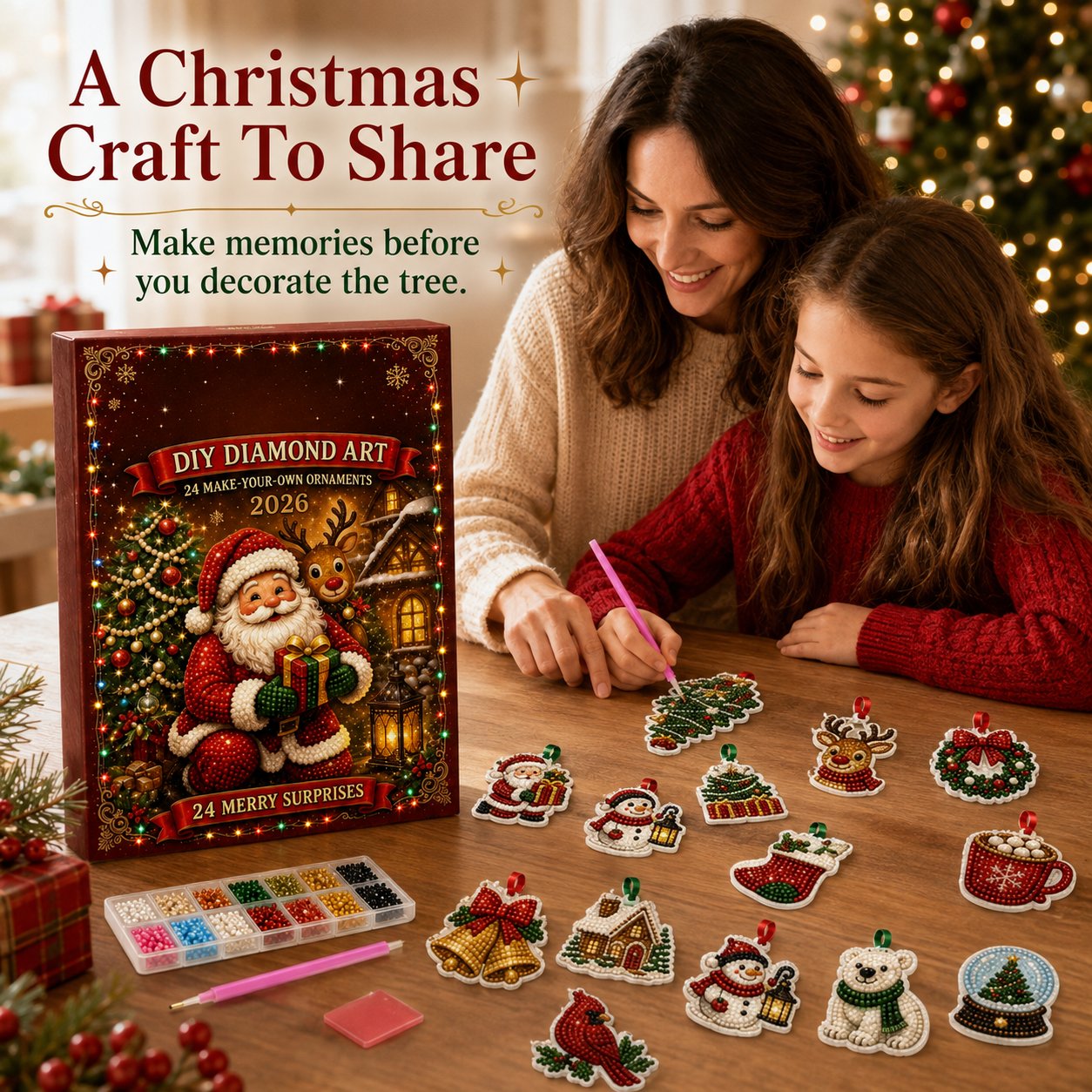 Family sharing Christmas ornament craft