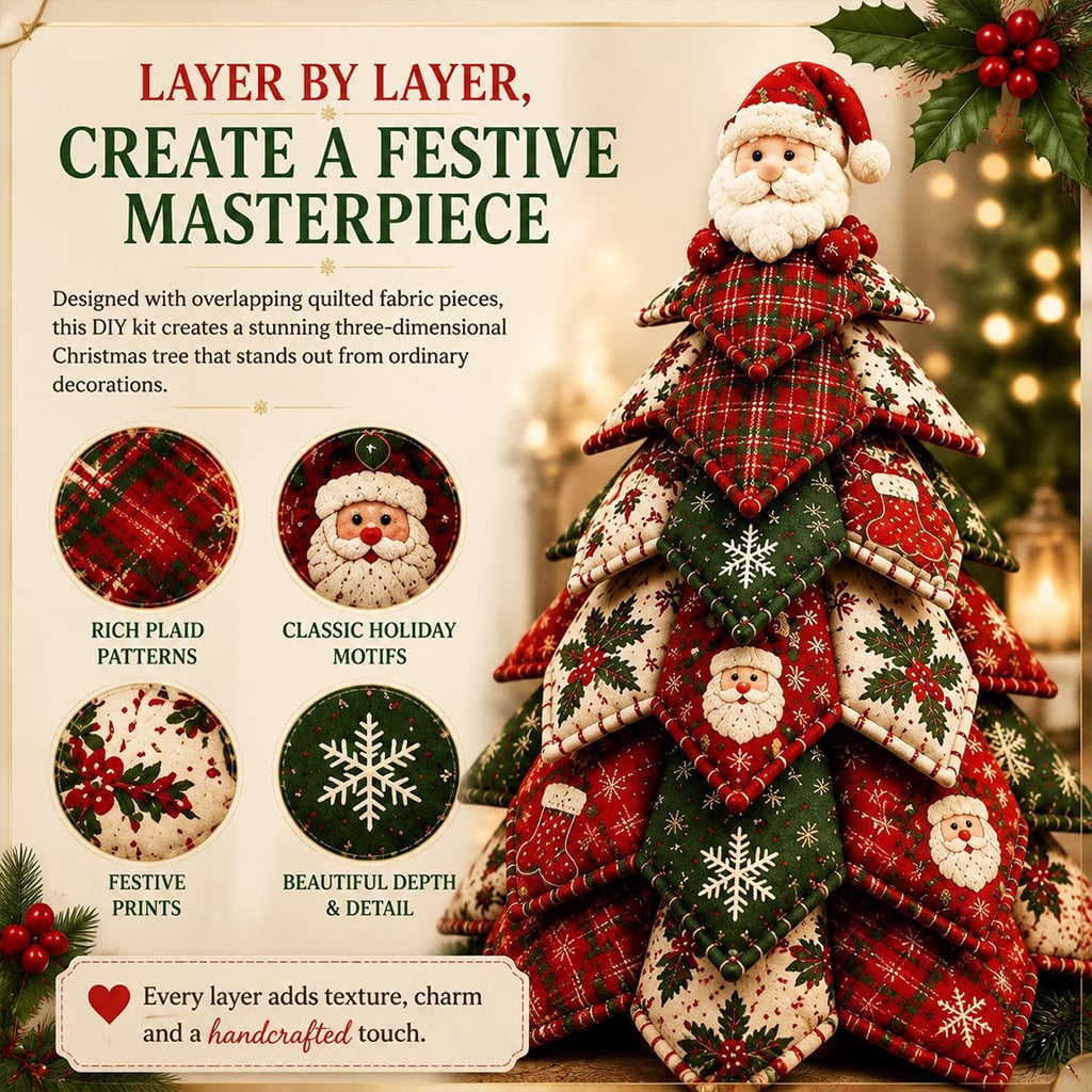 🎄🧵DIY Quilted Christmas Tree Kit – Handmade Fabric Holiday Tabletop Tree Decor