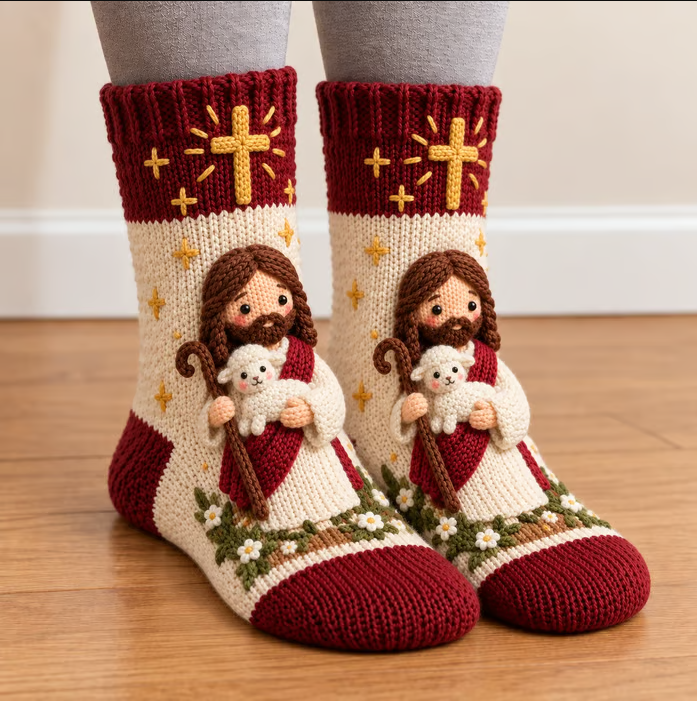 🎄Handmade 3D Nativity Christmas Socks