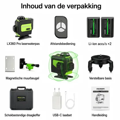 SEEKTOOL LX360 Pro 4×360° groene kruislijnlaser met 16 lijnen