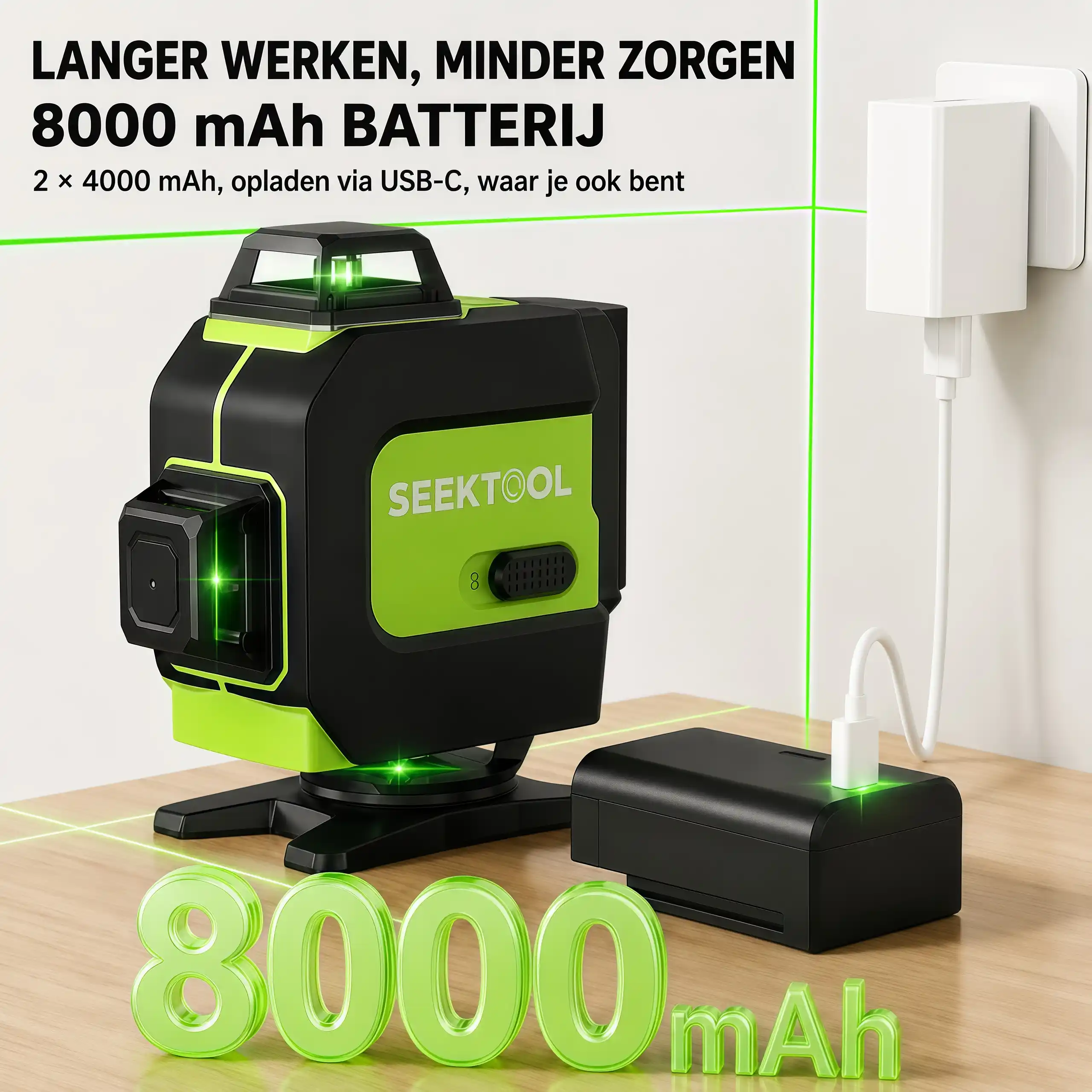 SEEKTOOL LX360 Pro 4×360° groene kruislijnlaser met 16 lijnen