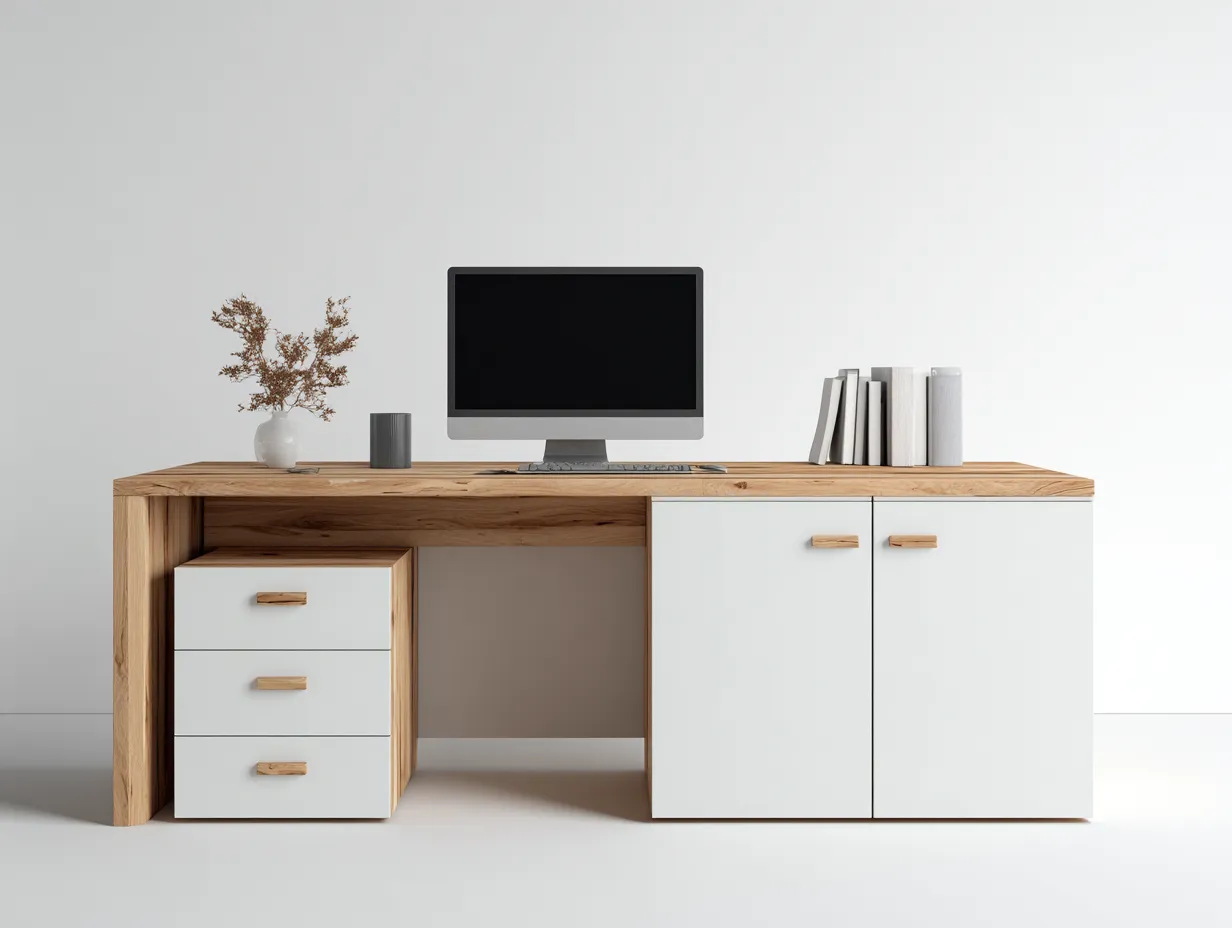 Bureau - bois-MDF - 180x60x76 cm - blanc-chêne - style moderne de rangement-Cozyupio