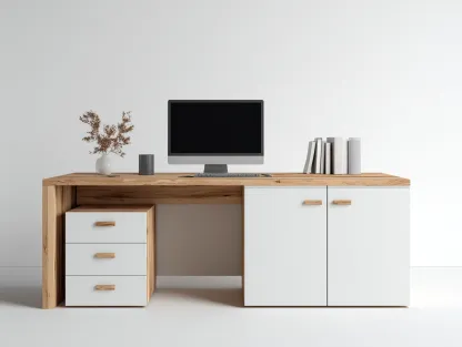 Bureau - bois-MDF - 180x60x76 cm - blanc-chêne - style moderne de rangement-Cozyupio