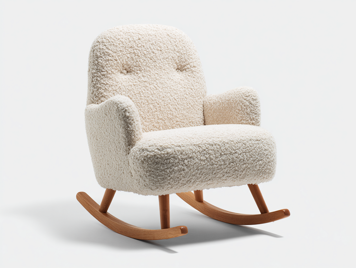 Fauteuil à bascule-tissu bouclé-bois-79x92x101 cm-crème-style cocooning-Cozyupio