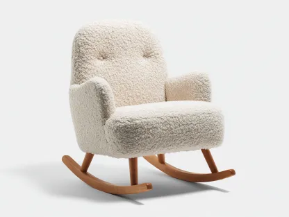Fauteuil à bascule-tissu bouclé-bois-79x92x101 cm-crème-style cocooning-Cozyupio