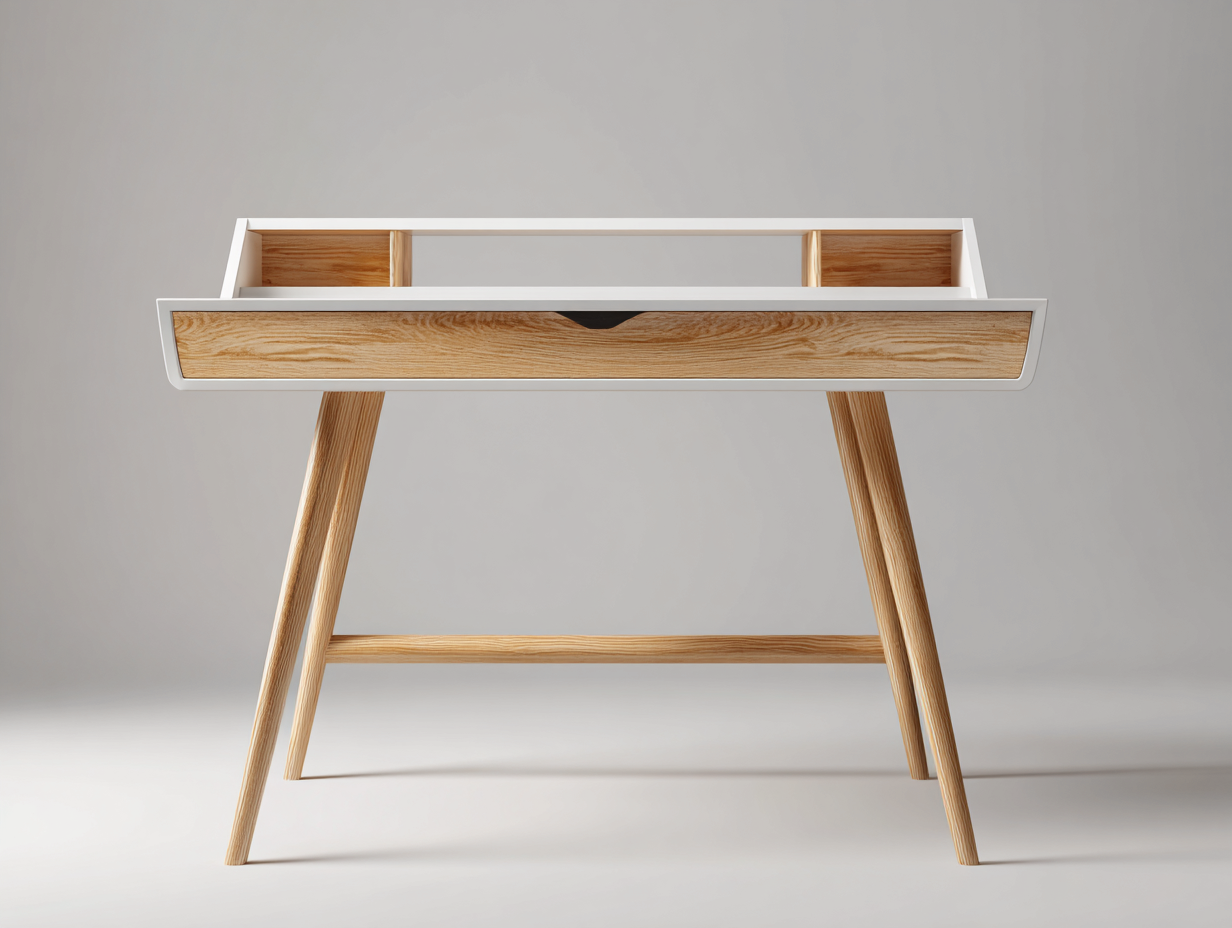 Bureau - bois-MDF - 124x60x91 cm - blanc-chêne - style minimaliste élégant-Cozyupio