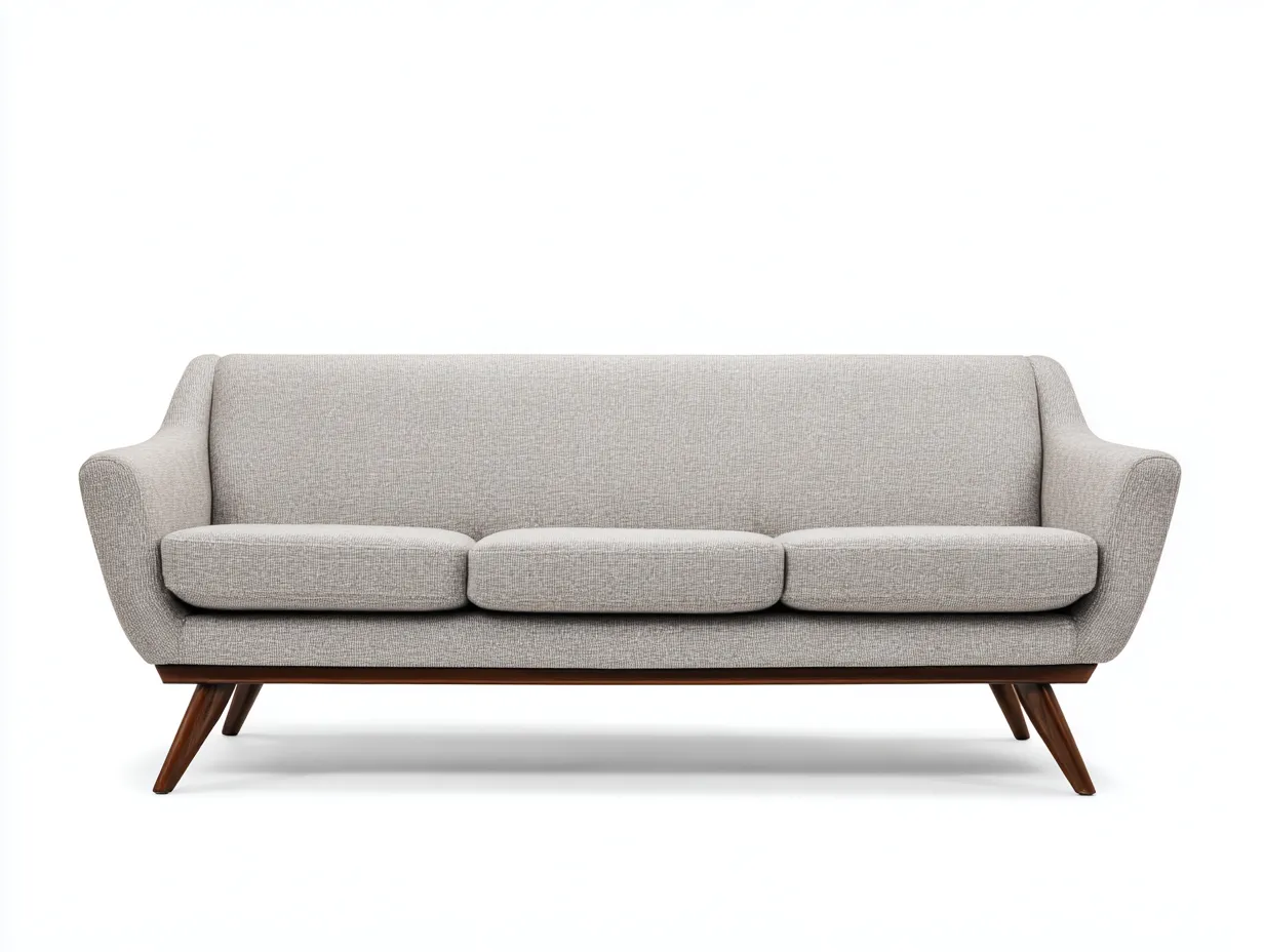Canapé 3 places-Tissu-Bois-226 x 90 x 83 cm-Gris sable-Style mid-century moderne-Cozyupio