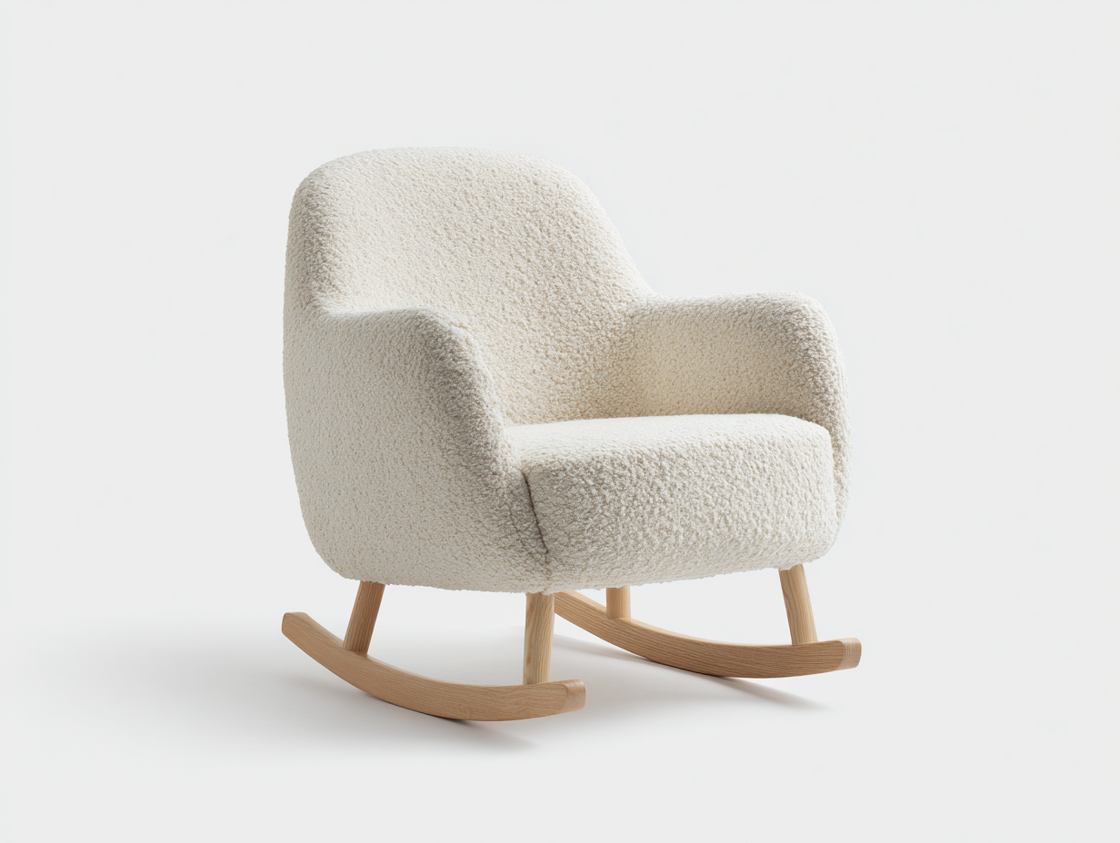 Fauteuil à bascule-tissu bouclé-bois-81x93x98 cm-blanc cassé-style scandinave-Cozyupio