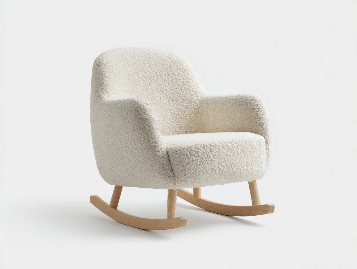 Fauteuil à bascule-tissu bouclé-bois-81x93x98 cm-blanc cassé-style scandinave-Cozyupio