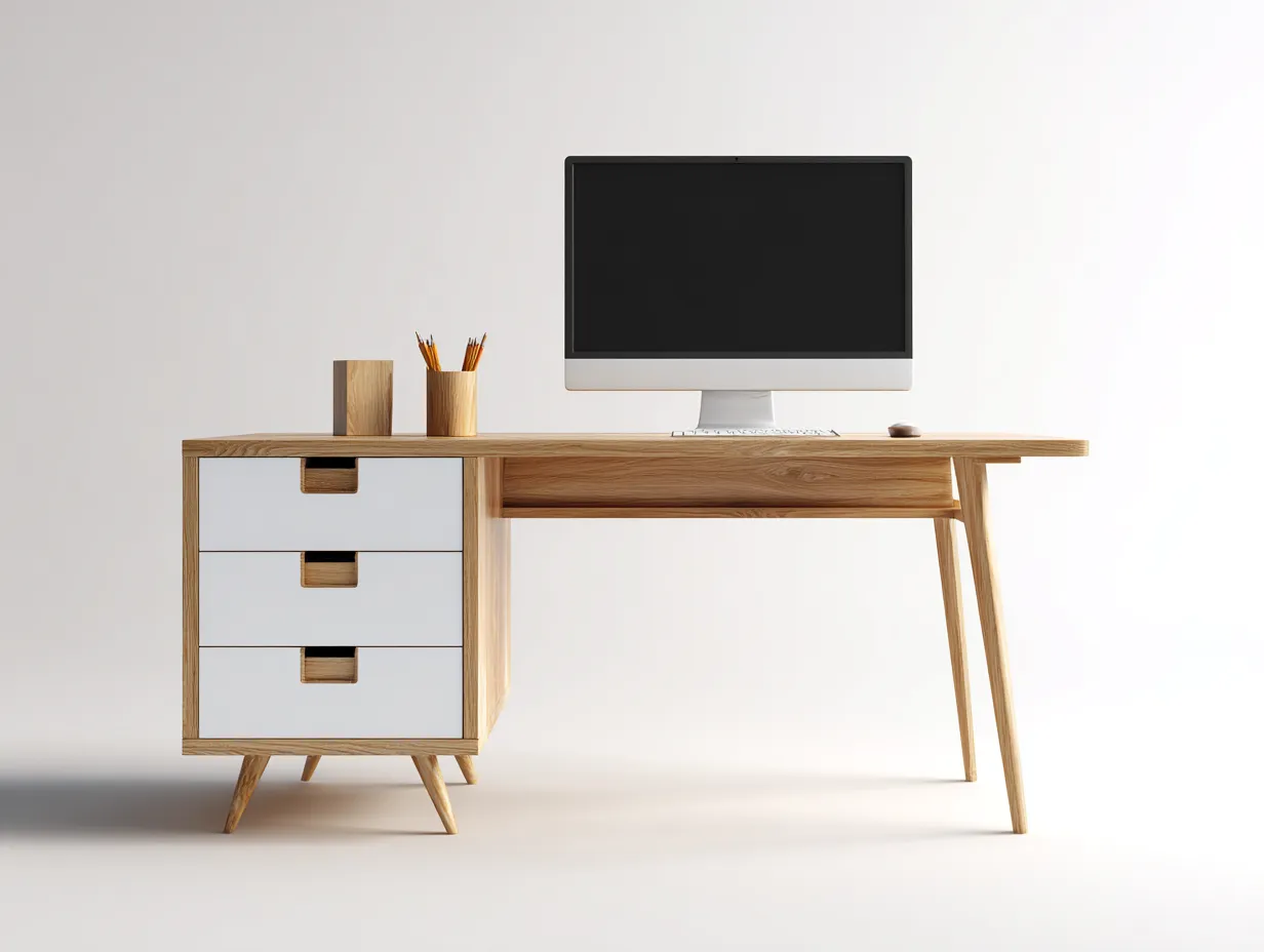 Bureau - bois-MDF - 145x58x77 cm - blanc-chêne - style scandinave pratique-Cozyupio