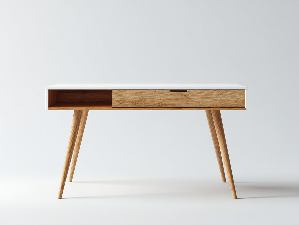 Bureau - bois-MDF - 126x58x76 cm - blanc-chêne - style scandinave minimaliste-Cozyupio