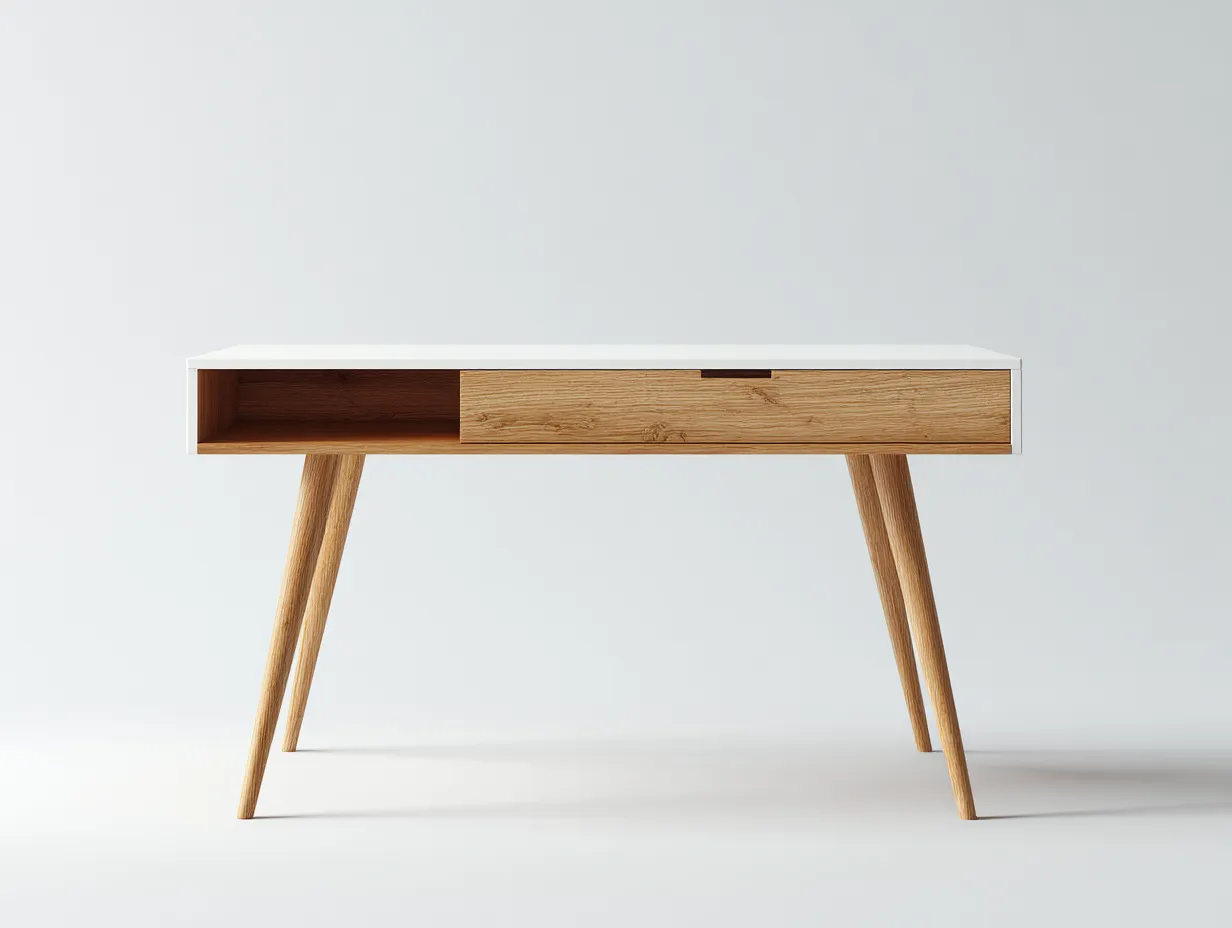 Bureau - bois-MDF - 126x58x76 cm - blanc-chêne - style scandinave minimaliste-Cozyupio