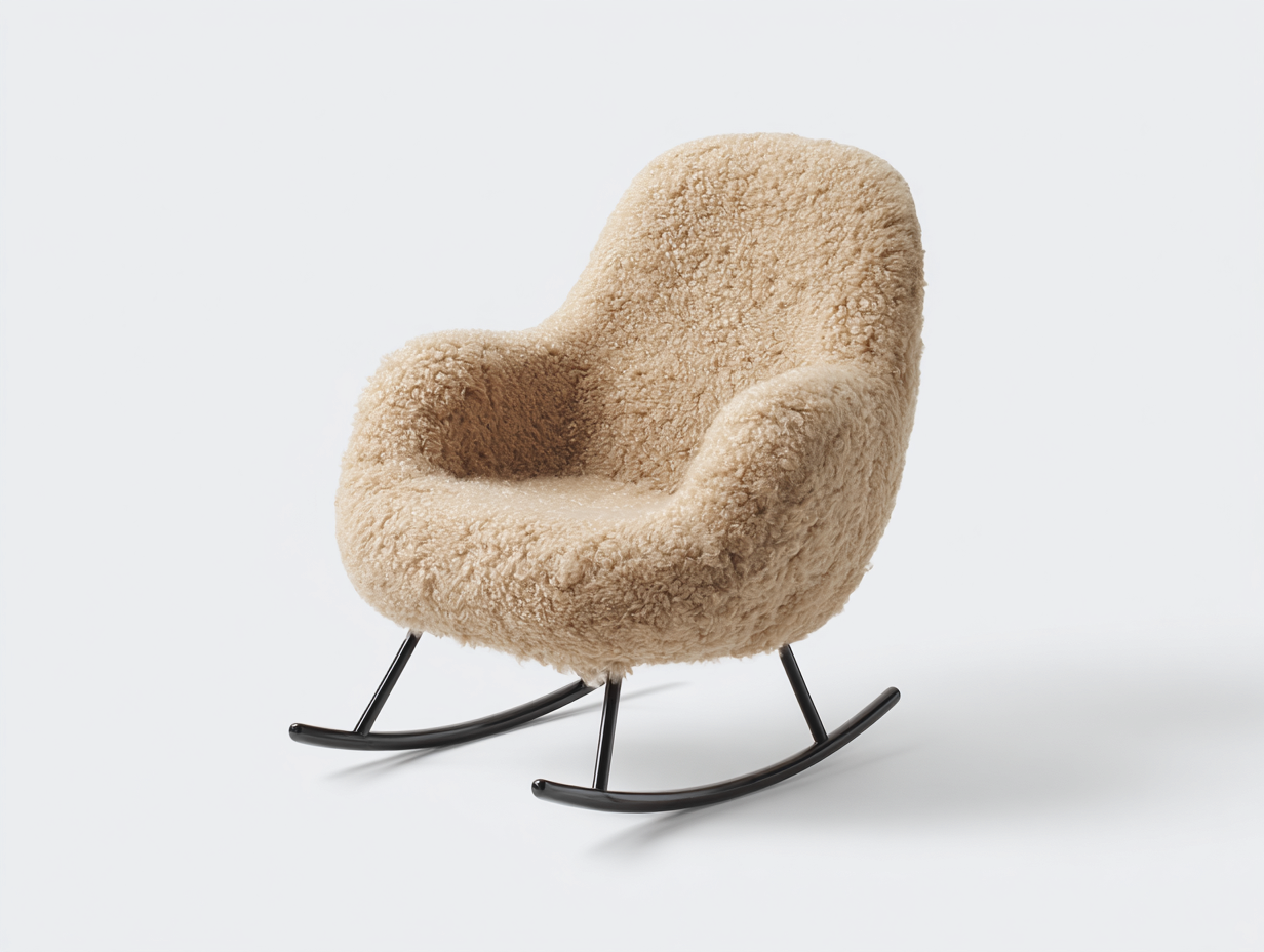 Fauteuil à bascule-tissu sherpa-métal-78x89x97 cm-beige-style cocooning-Cozyupio