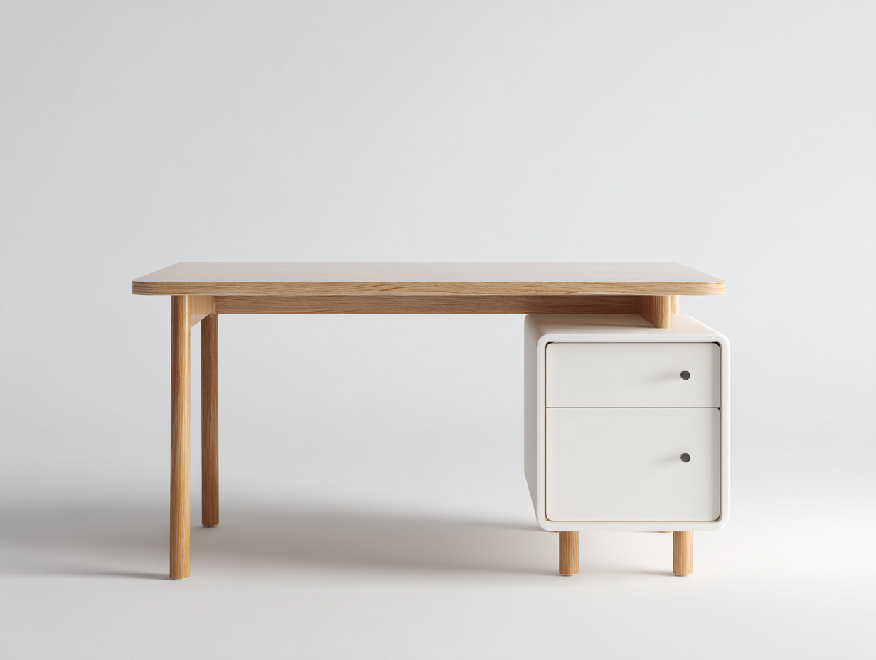 Bureau - bois-MDF - 121x59x76 cm - blanc-chêne - style nordique épuré-Cozyupio