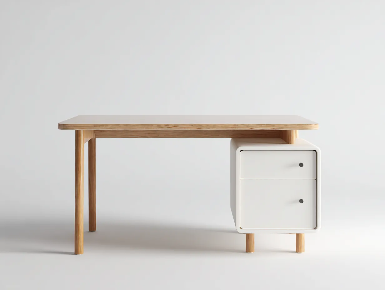 Bureau - bois-MDF - 121x59x76 cm - blanc-chêne - style nordique épuré-Cozyupio