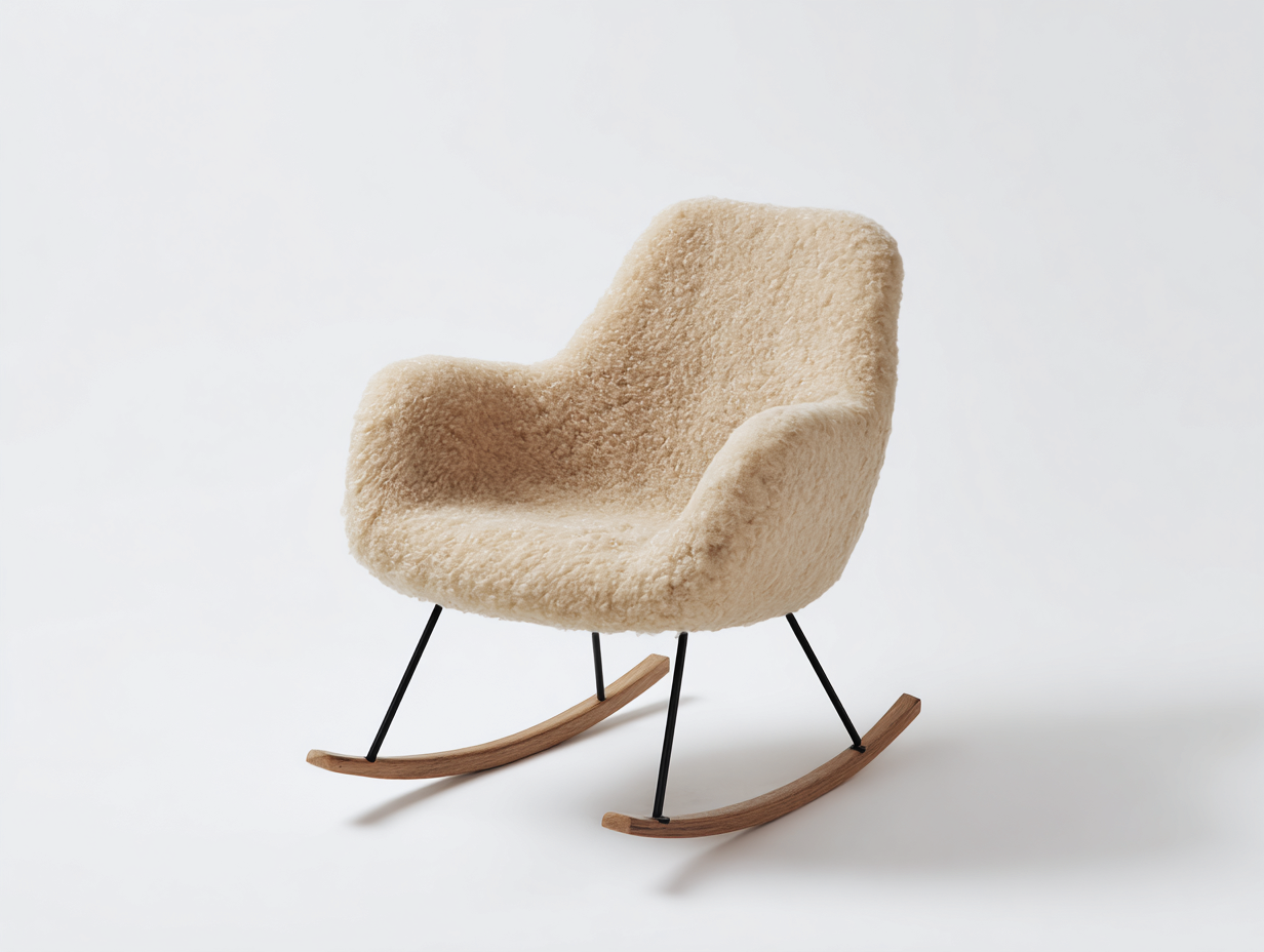 Fauteuil à bascule-tissu sherpa-métal-bois-77x88x96 cm-crème-style scandinave-Cozyupio