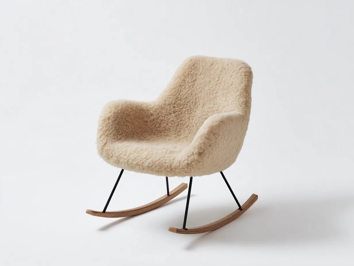 Fauteuil à bascule-tissu sherpa-métal-bois-77x88x96 cm-crème-style scandinave-Cozyupio
