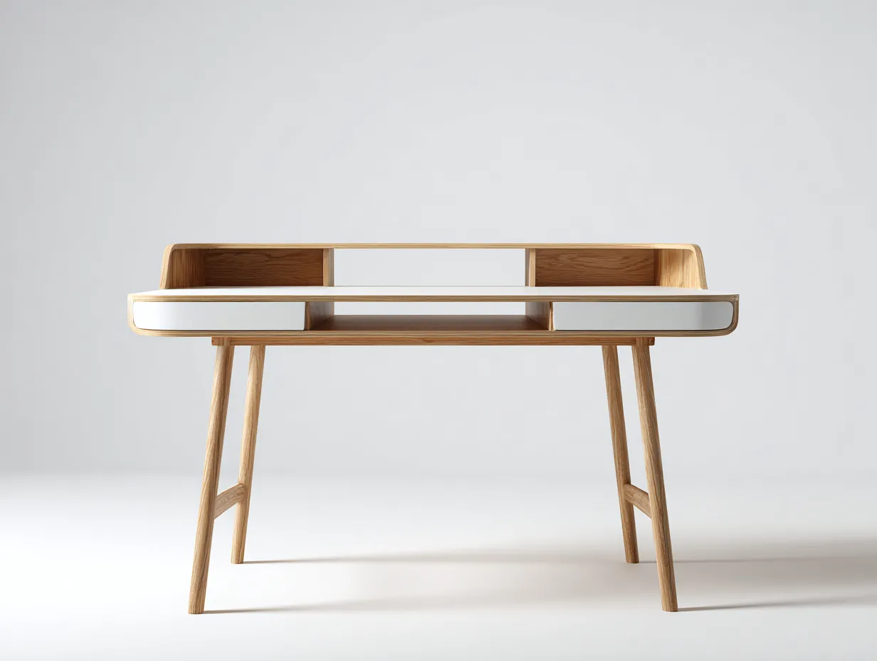 Bureau - bois-MDF - 128x62x92 cm - blanc-chêne - style contemporain raffiné-Cozyupio