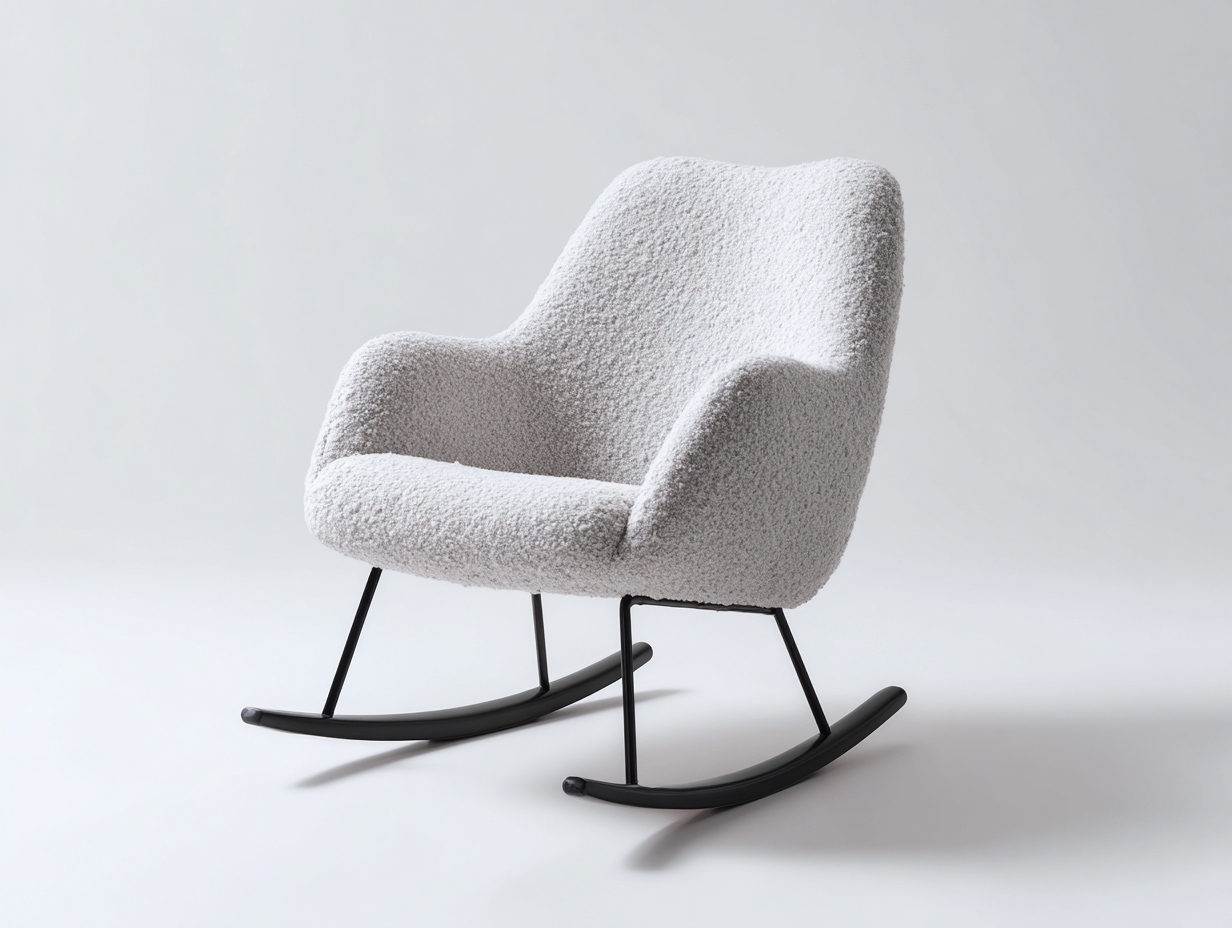 Fauteuil à bascule-tissu bouclé-métal-76x88x94 cm-blanc cassé-style scandinave-Cozyupio