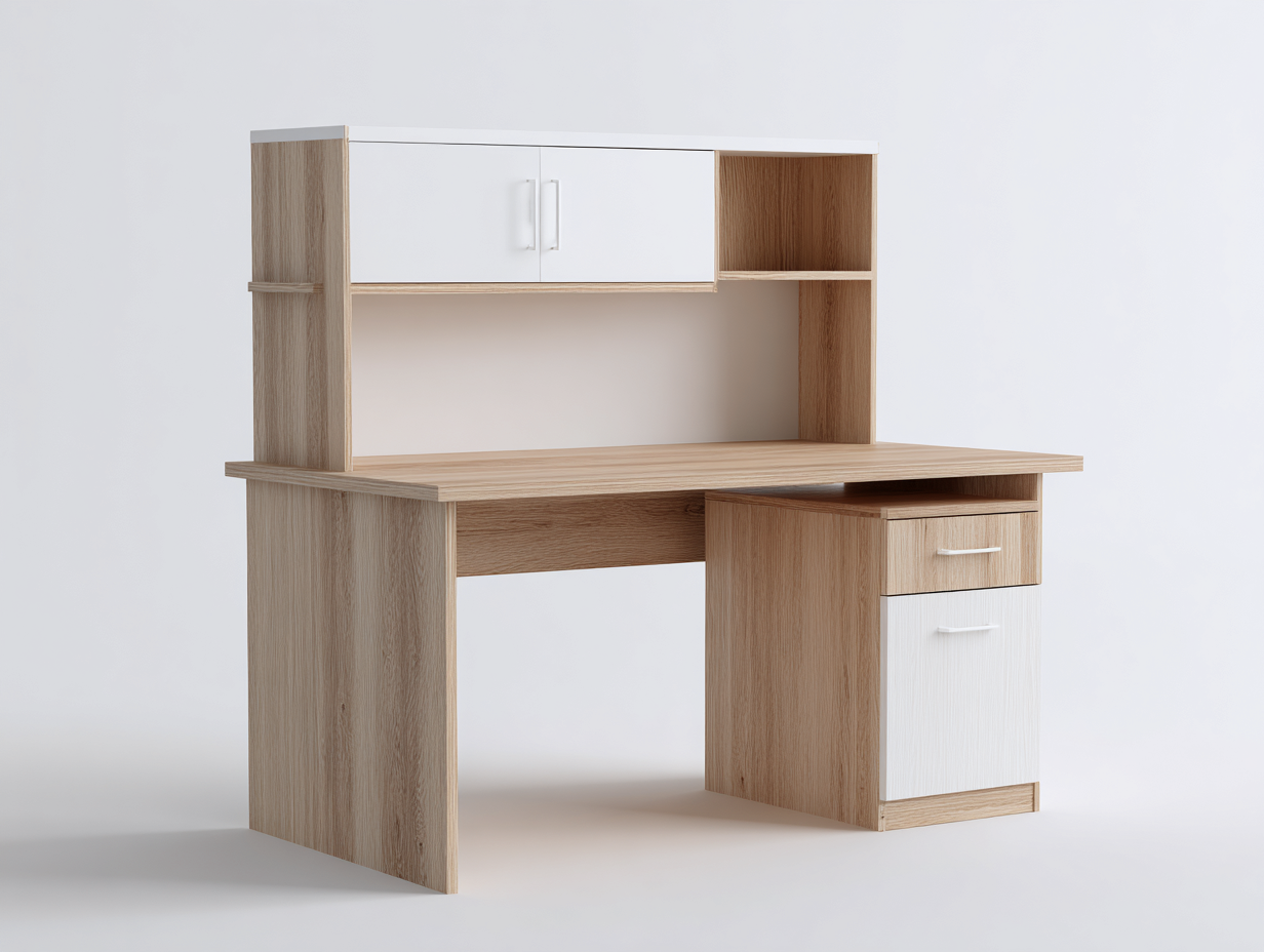 Bureau - bois-MDF - 122x55x145 cm - blanc-chêne clair - style moderne compact-Cozyupio