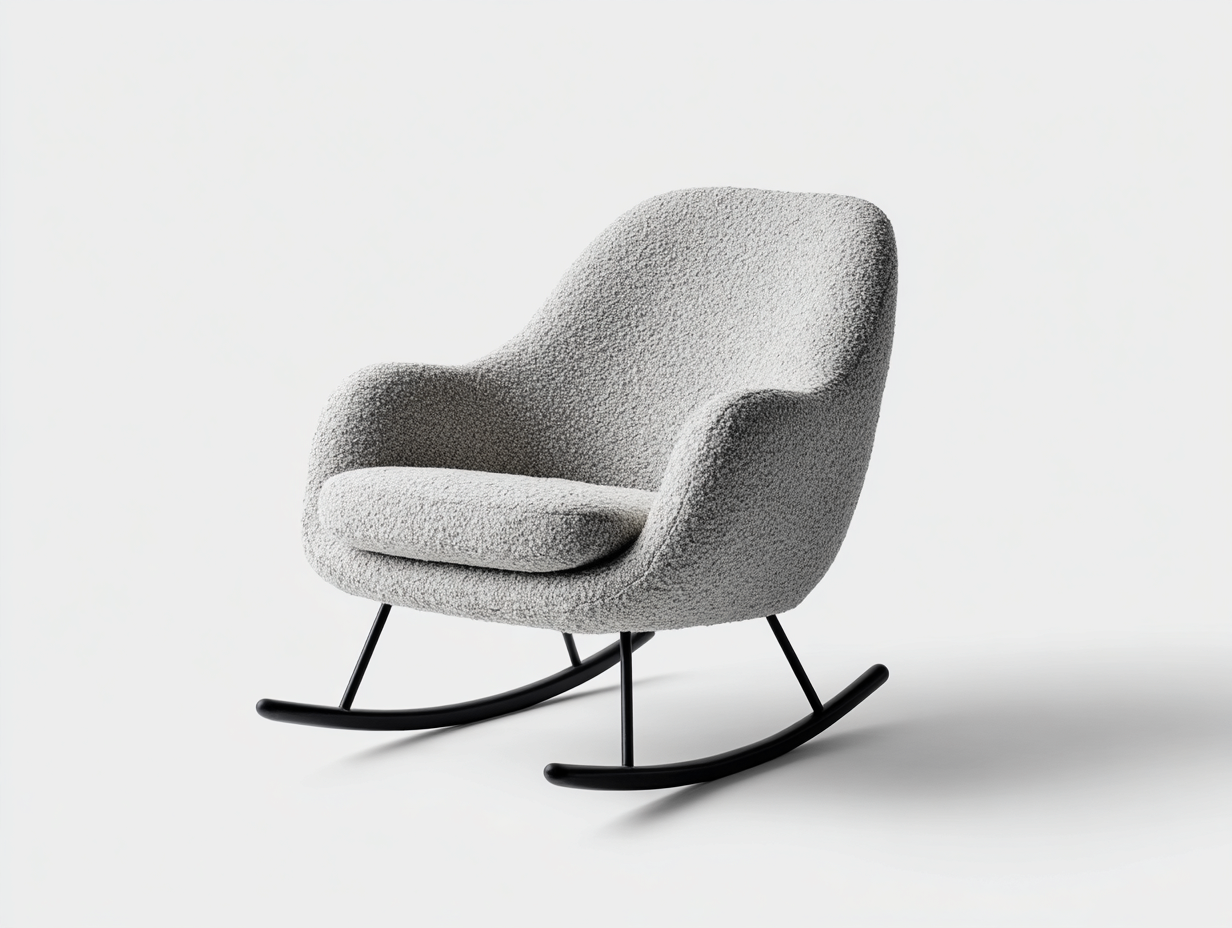 Fauteuil à bascule-tissu bouclé-métal-80x91x95 cm-gris clair-style moderne-Cozyupio