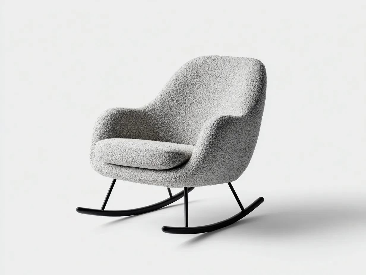 Fauteuil à bascule-tissu bouclé-métal-80x91x95 cm-gris clair-style moderne-Cozyupio