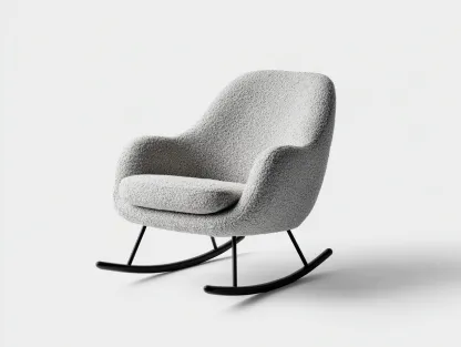 Fauteuil à bascule-tissu bouclé-métal-80x91x95 cm-gris clair-style moderne-Cozyupio