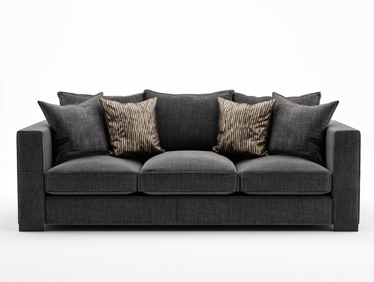 Canapé 3 places-Tissu-Bois-241 x 101 x 89 cm-Gris carbone-Style lounge moderne-Cozyupio