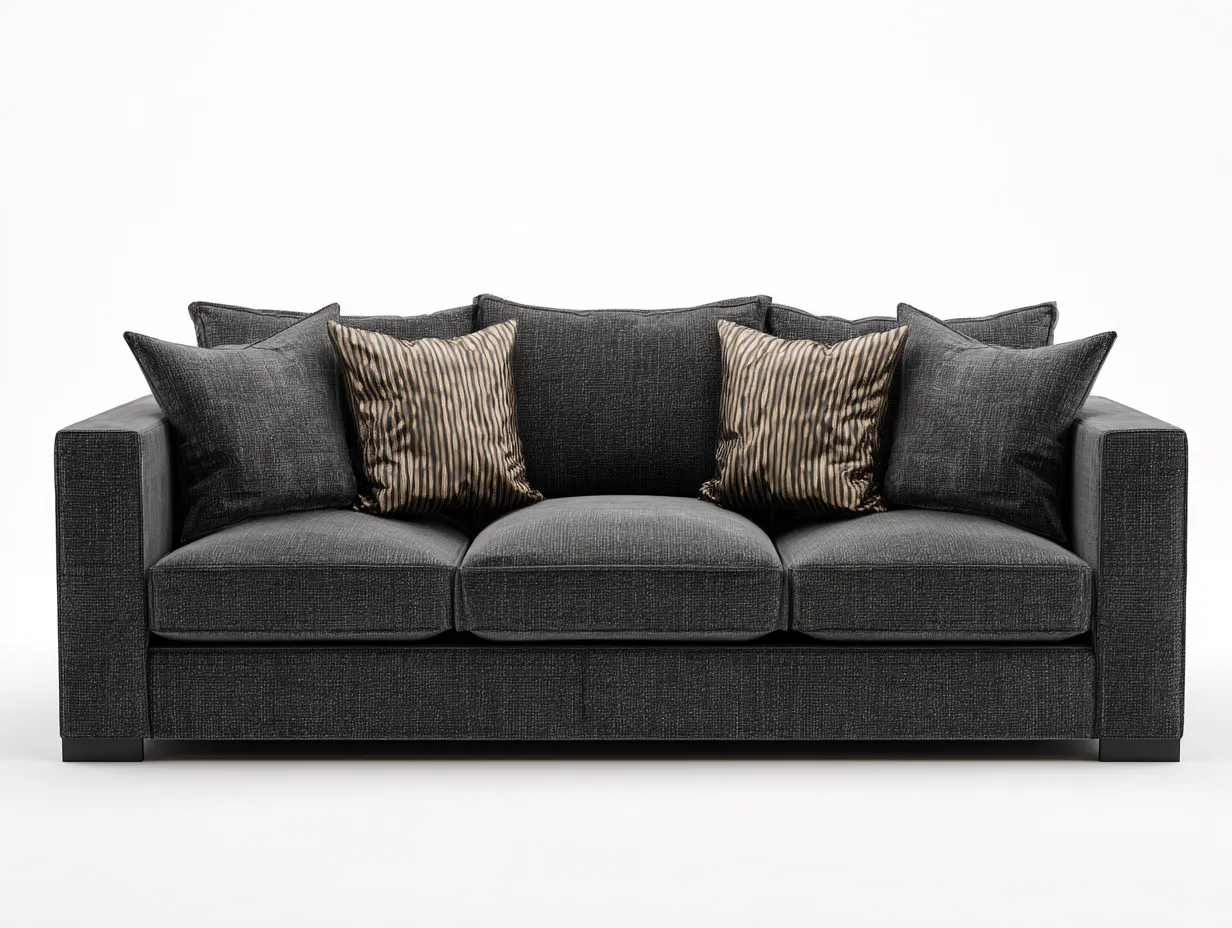 Canapé 3 places-Tissu-Bois-241 x 101 x 89 cm-Gris carbone-Style lounge moderne-Cozyupio