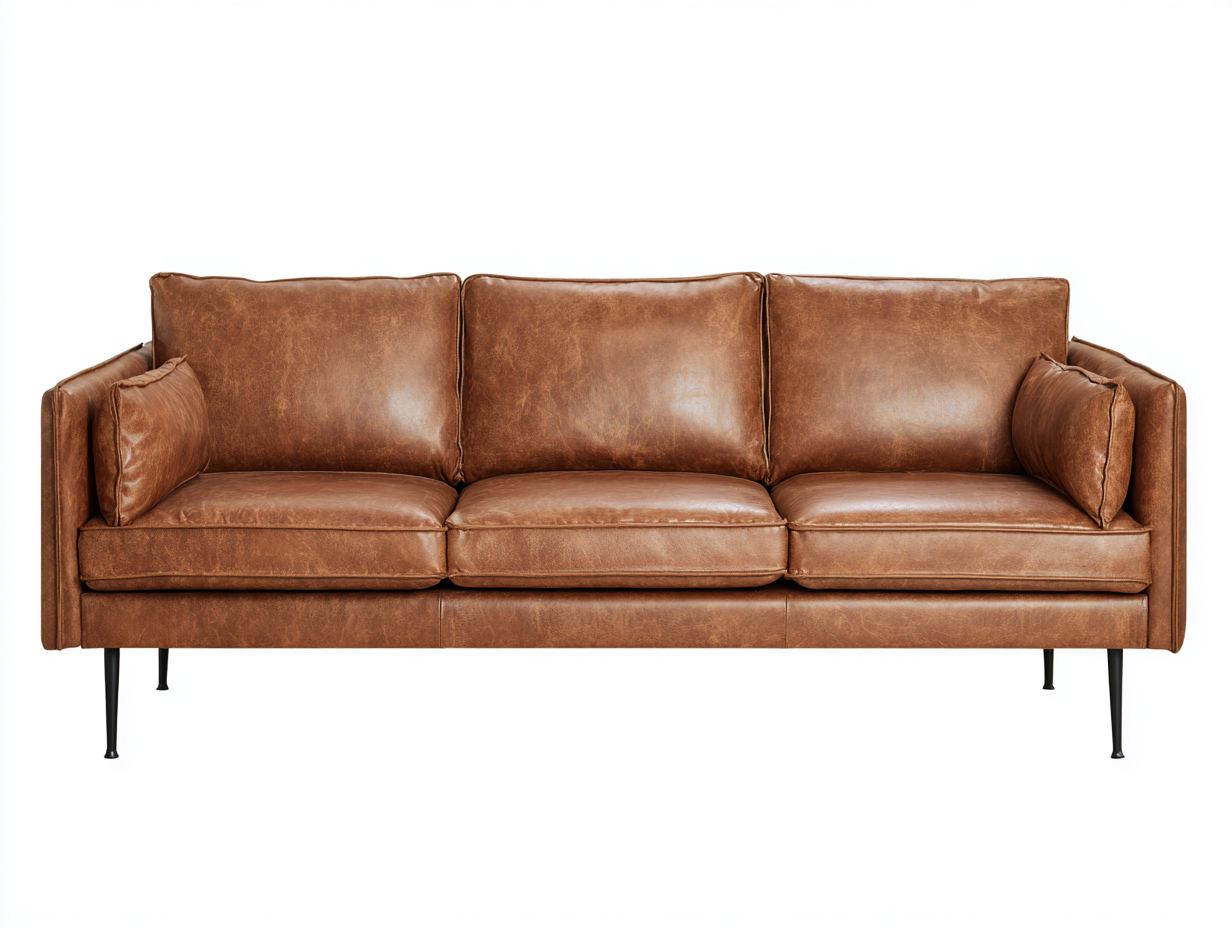 Canapé 3 places-Cuir synthétique-Métal-231 x 94 x 82 cm-Marron cognac-Style loft moderne-Cozyupio