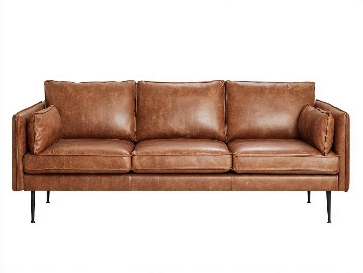 Canapé 3 places-Cuir synthétique-Métal-231 x 94 x 82 cm-Marron cognac-Style loft moderne-Cozyupio