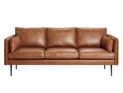 Canapé 3 places-Cuir synthétique-Métal-231 x 94 x 82 cm-Marron cognac-Style loft moderne-Cozyupio