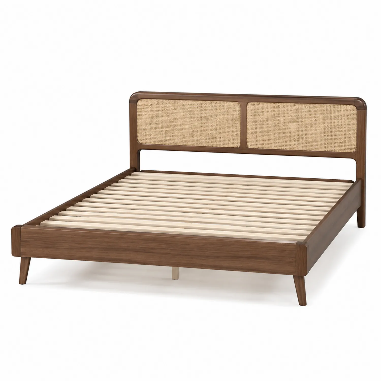 Cama de Madera con Cabecero de Ratán Marrón 200x150 cm-Livexora
