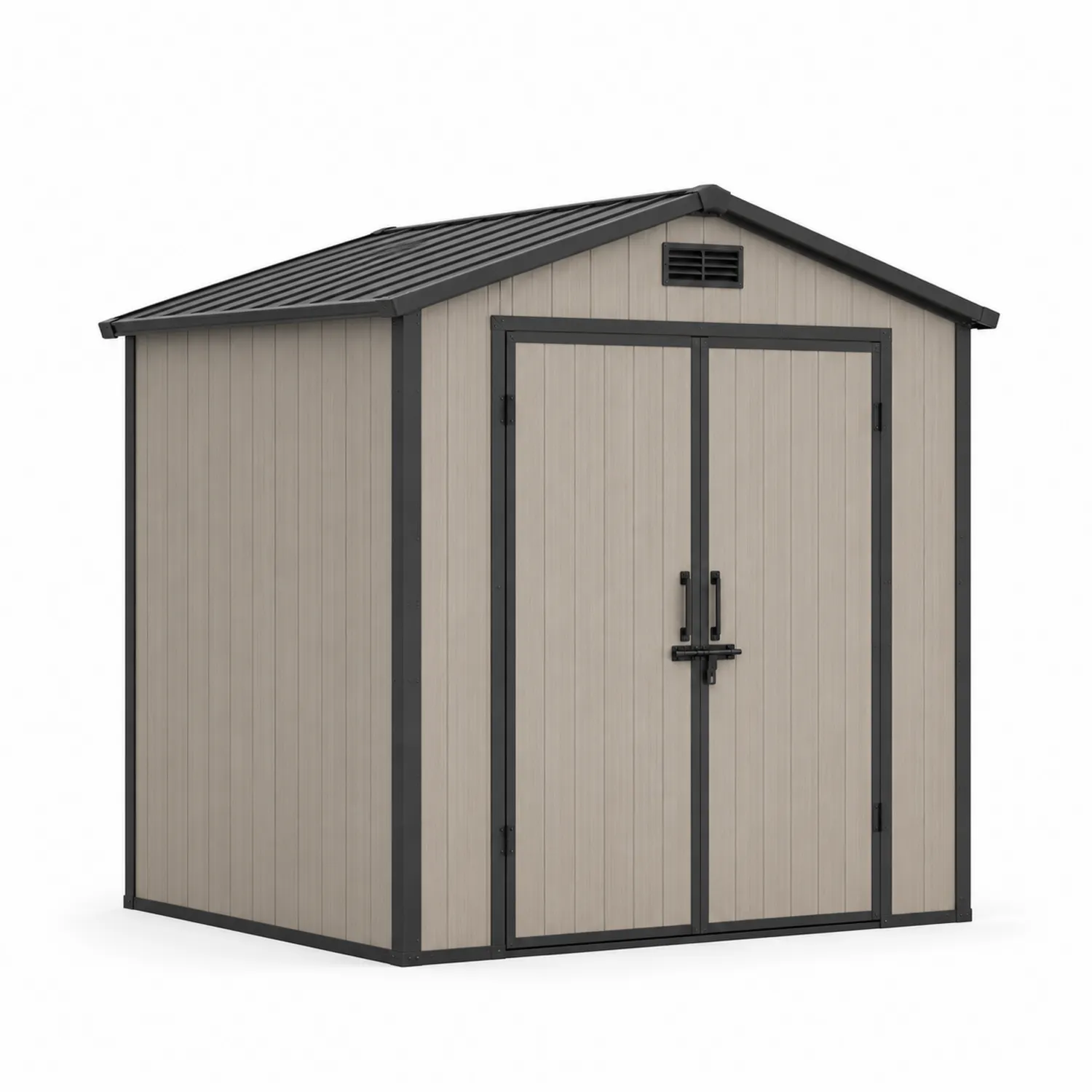 Cobertizo de almacenamiento de resina 2x2 m beige y gris con puerta doble-Livexora