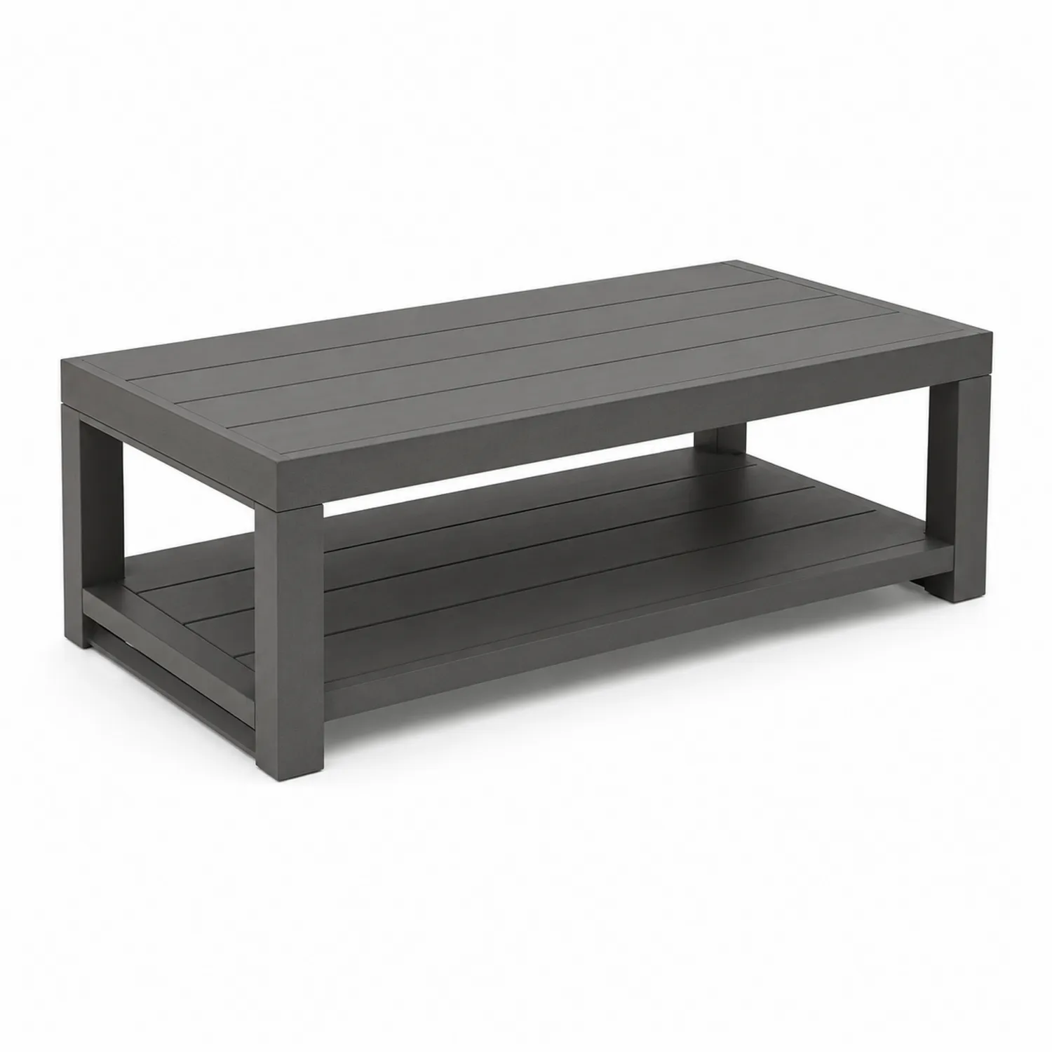 Mesa de centro de aluminio con estante inferior gris-Livexora