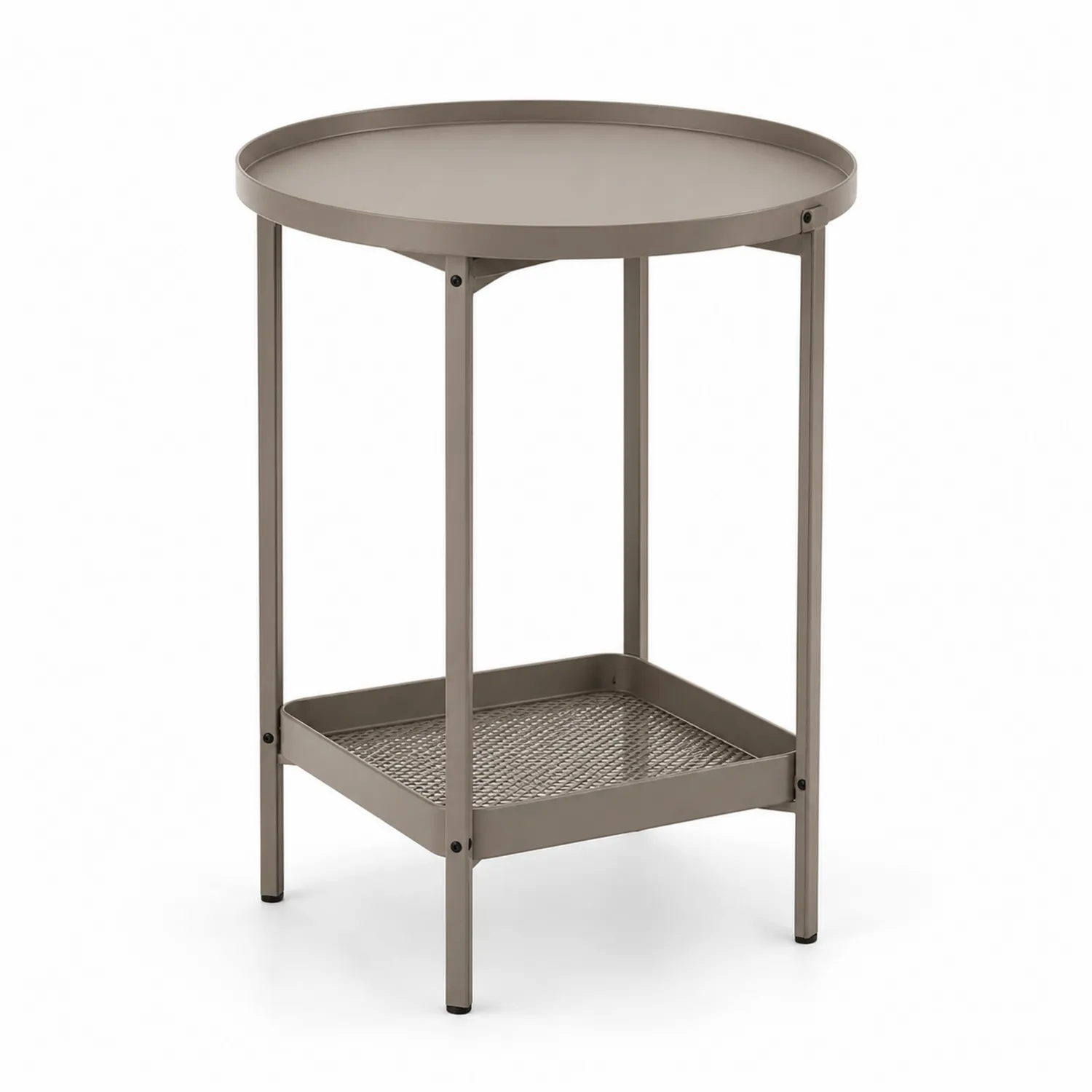 Mesa auxiliar redonda de metal gris con estante de 45 cm de diámetro-Livexora