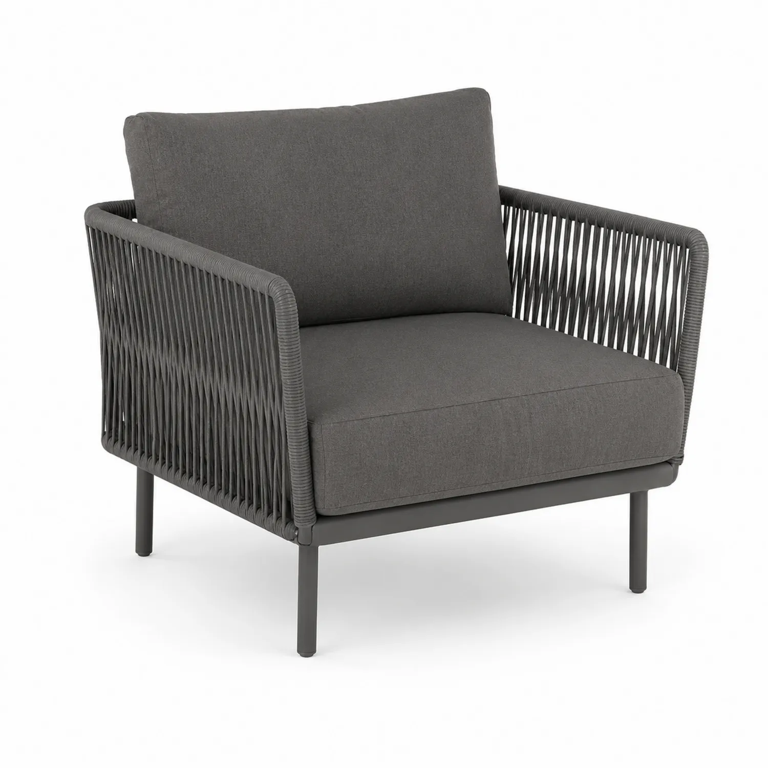Sillón de aluminio y cuerda con cojines gris oscuro-Livexora