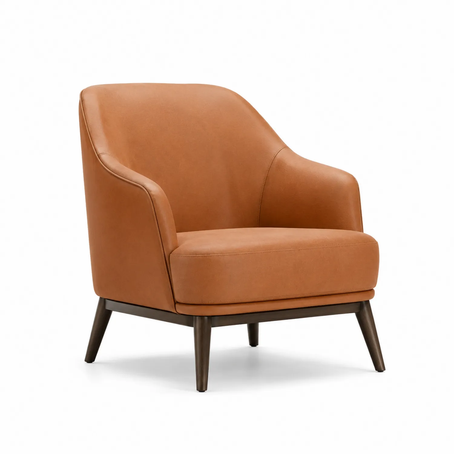 Sillón de cuero sintético marrón con patas de madera-Livexora