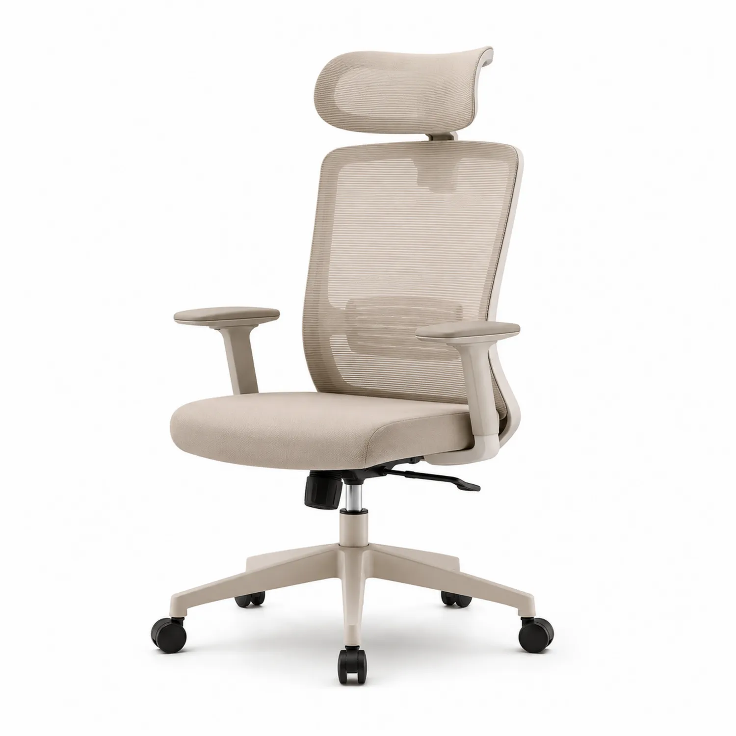 Silla de Oficina de Malla Beige con Reposacabezas Ajustable-Livexora