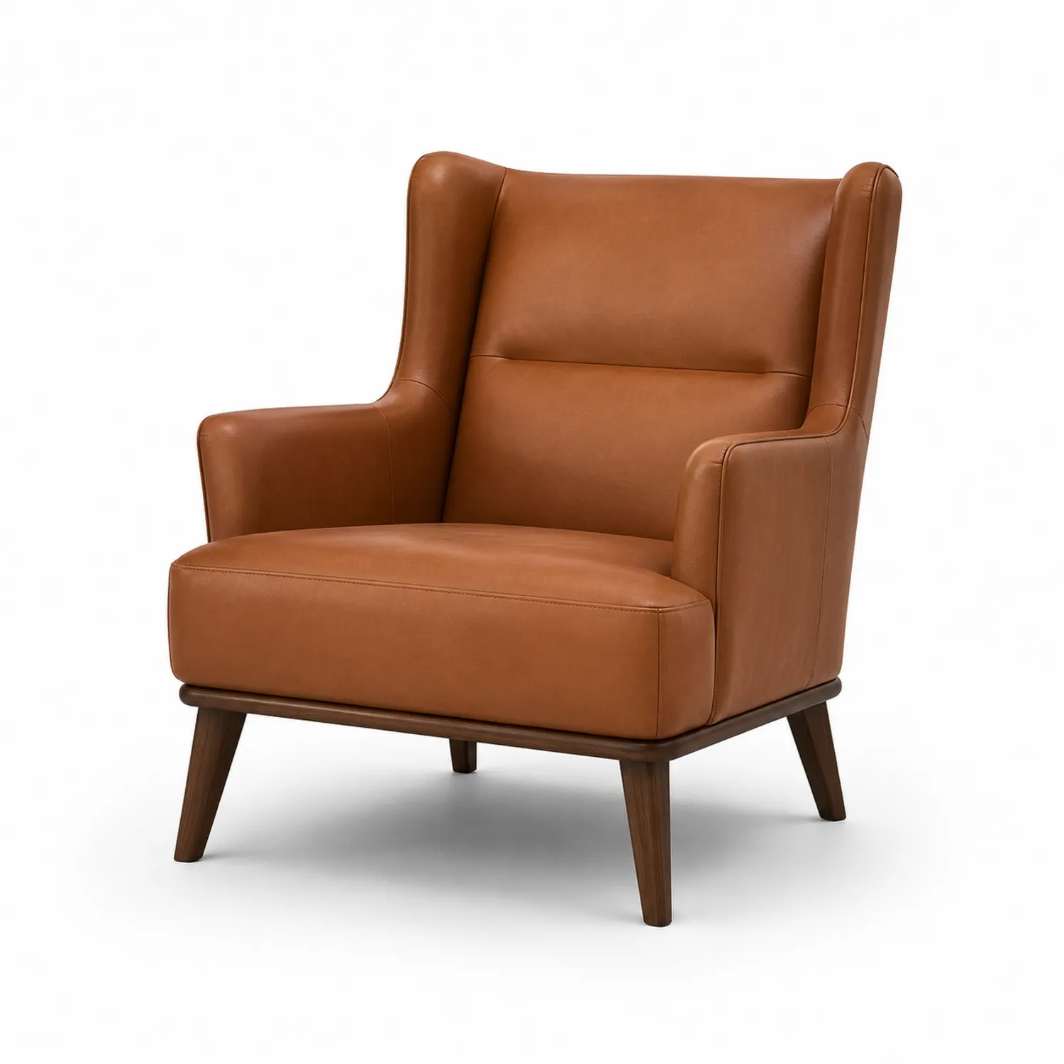 Sillón de cuero marrón con patas de madera 89x90x92 cm-Livexora
