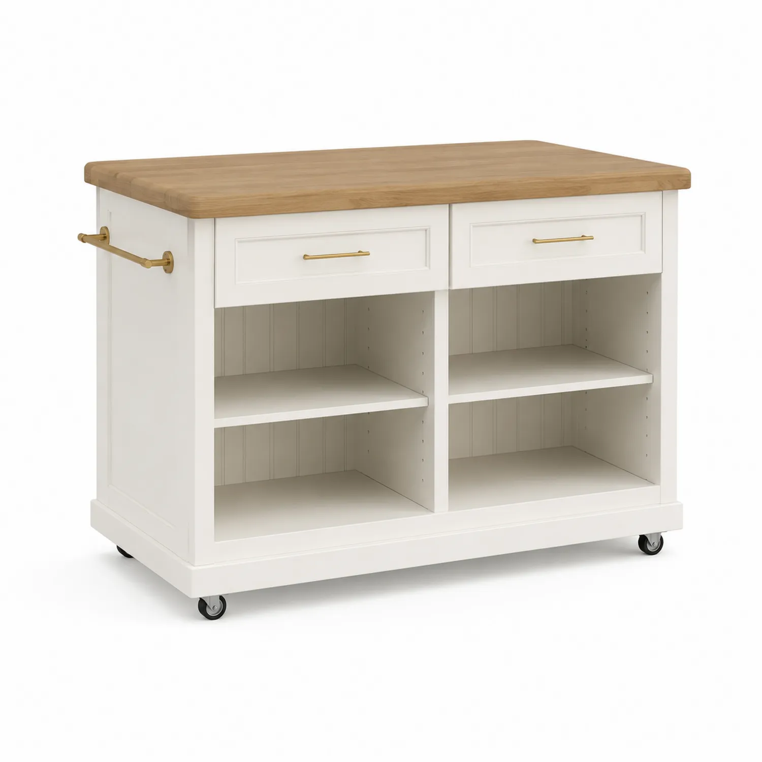 Isla de cocina de madera y MDF con estantes y cajones 120x60x90 cm-Livexora