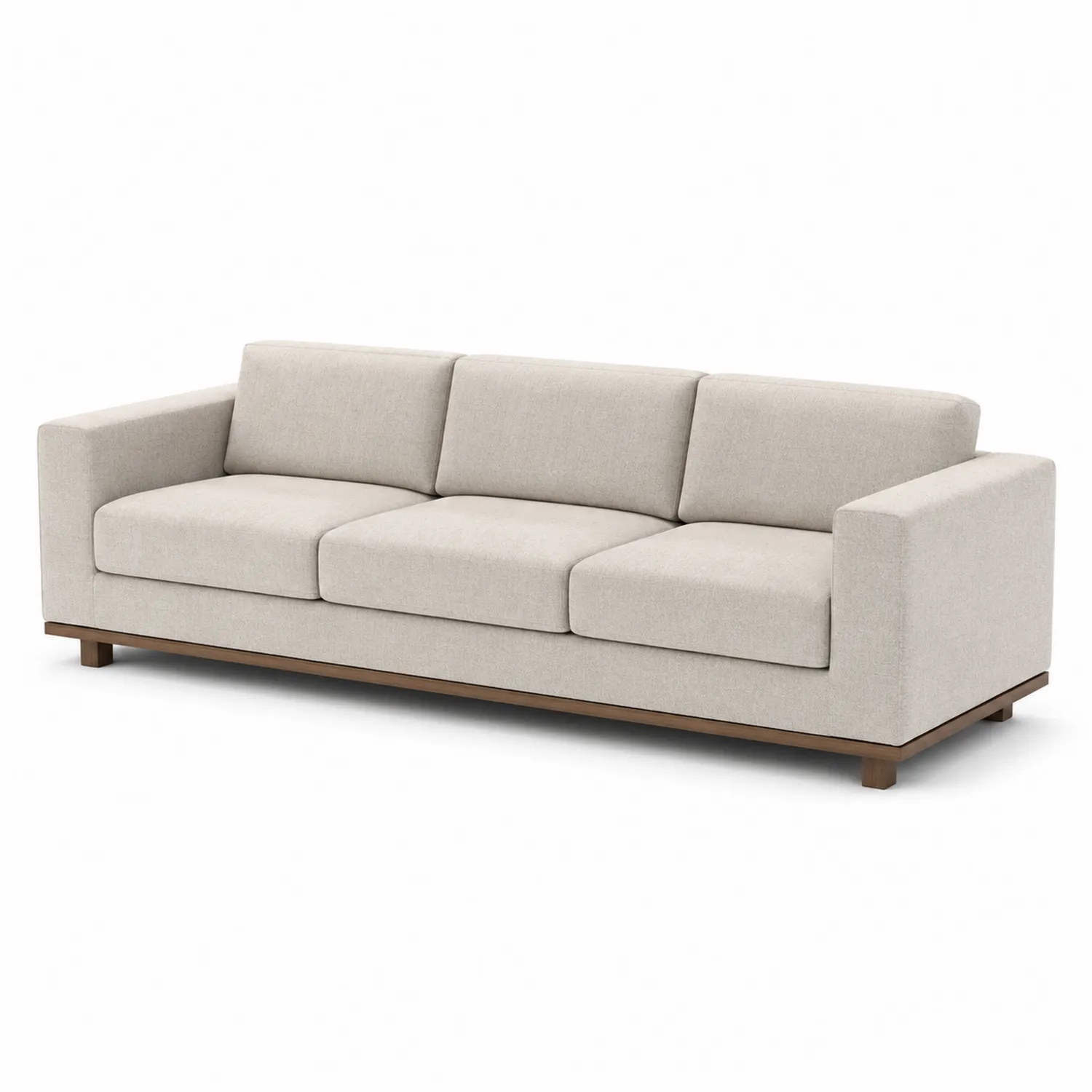 Sofá de 3 plazas de tela beige con base de madera-Livexora