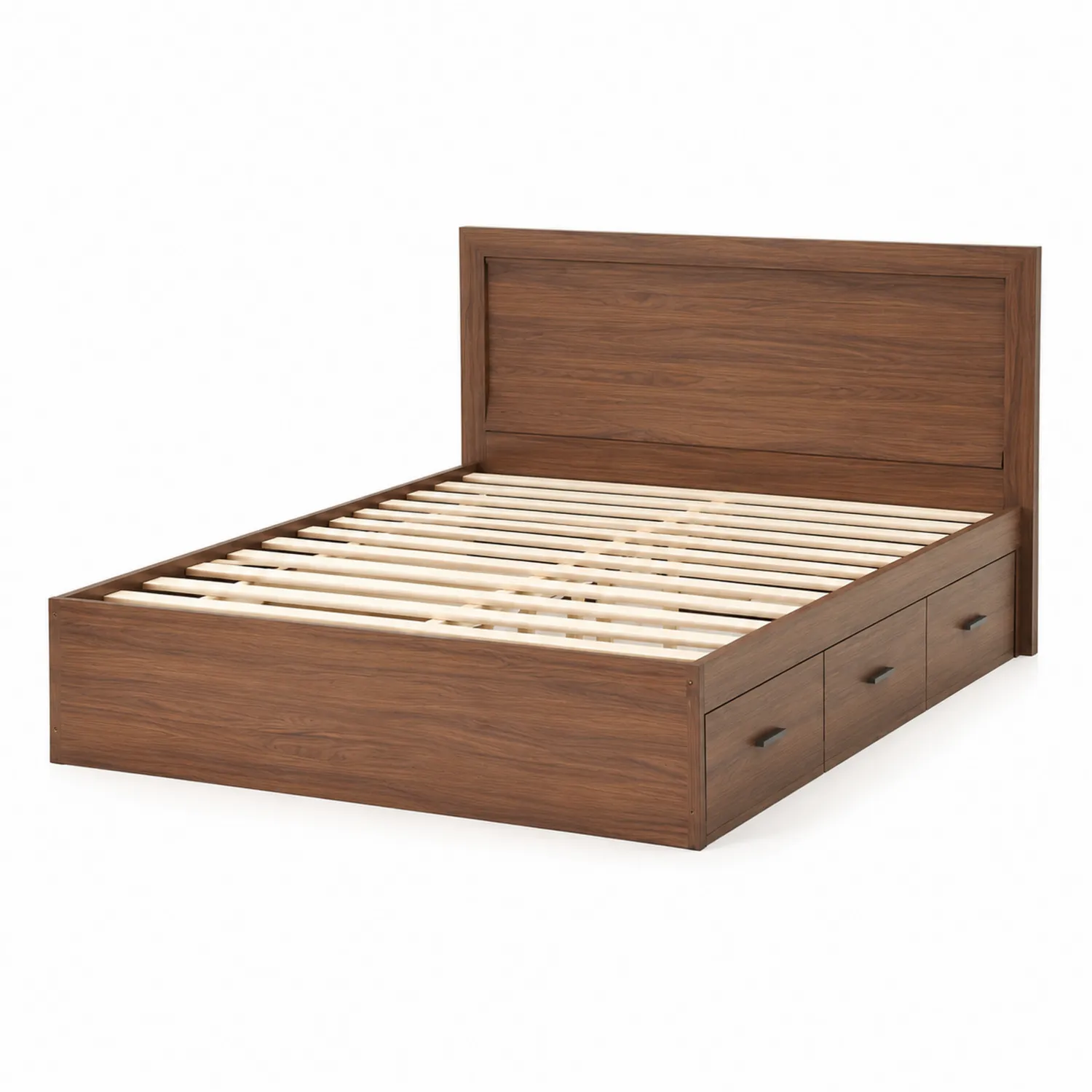Cama doble de madera de nogal con cajones 200x160 cm-Livexora