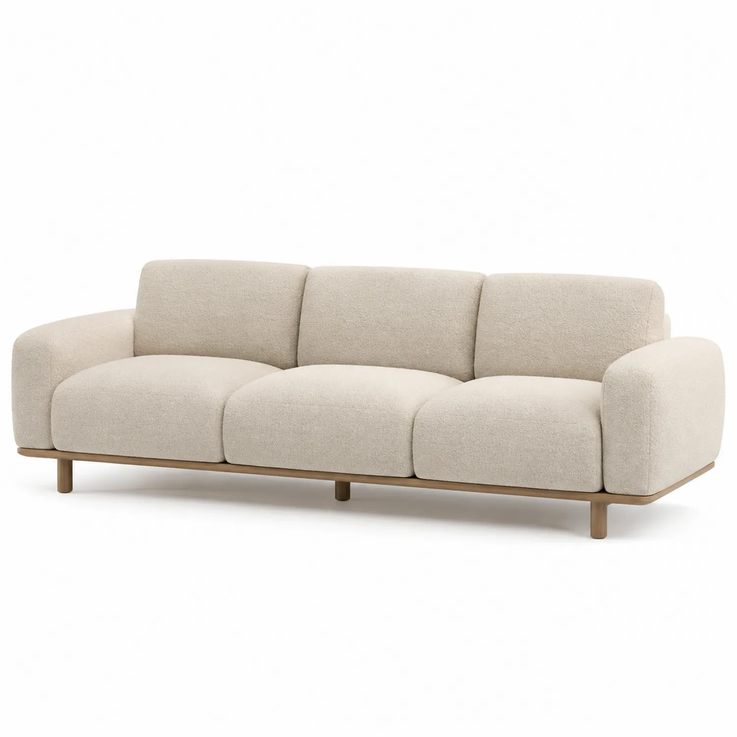 Sofá de 3 plazas beige de tela bouclé con estructura de madera-Livexora