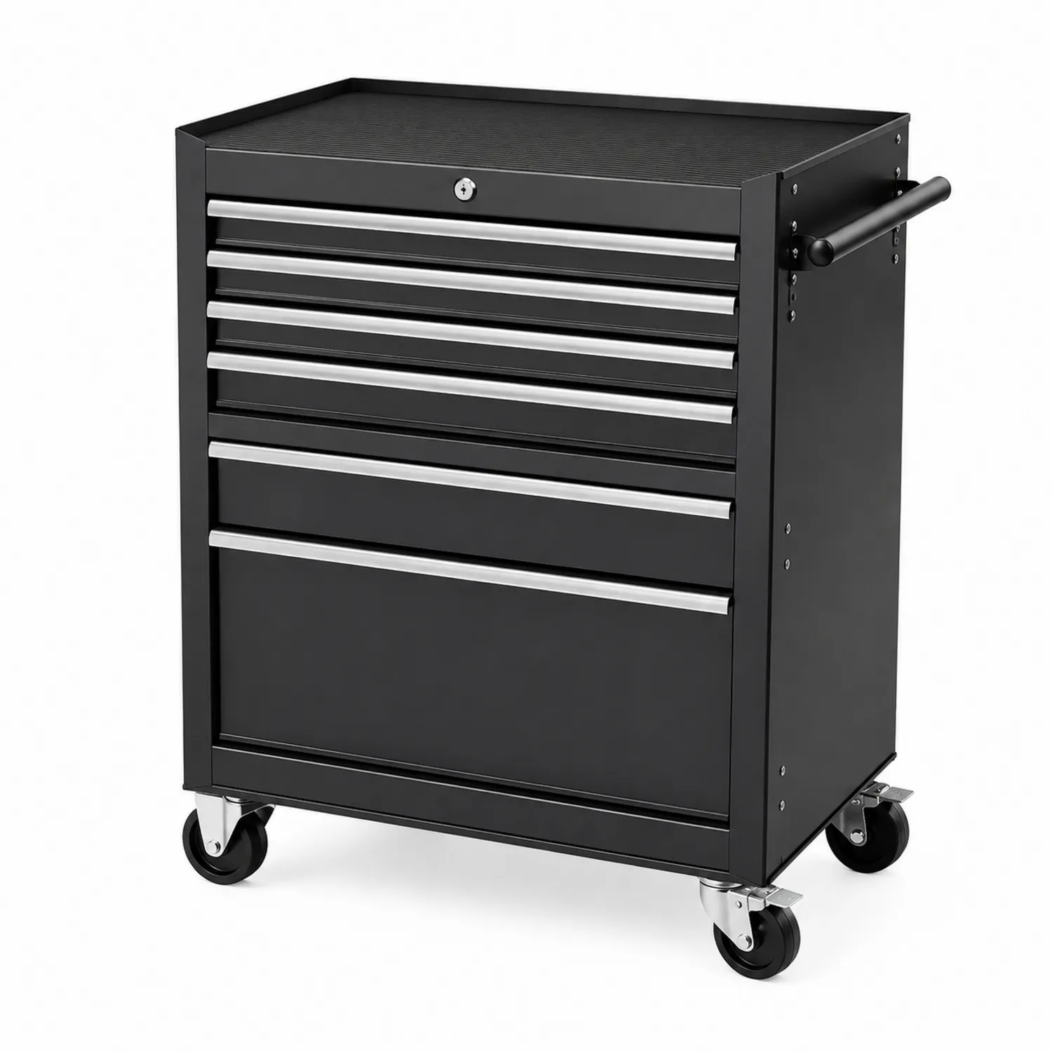 Carro de herramientas con ruedas 6 cajones metálico negro 76x46x91 cm-Livexora