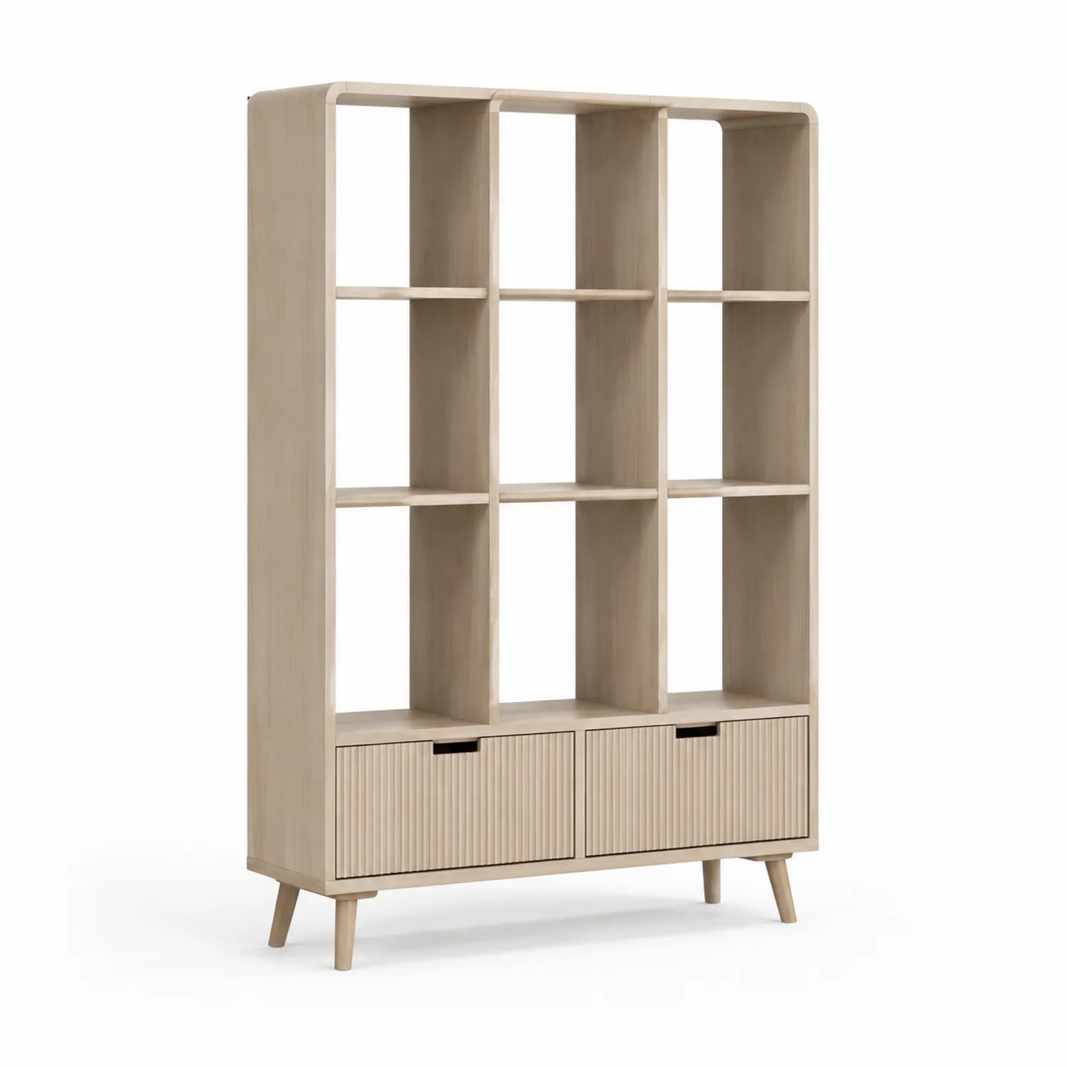Estantería de Madera de Roble con Cajones y Compartimentos Beige-Livexora