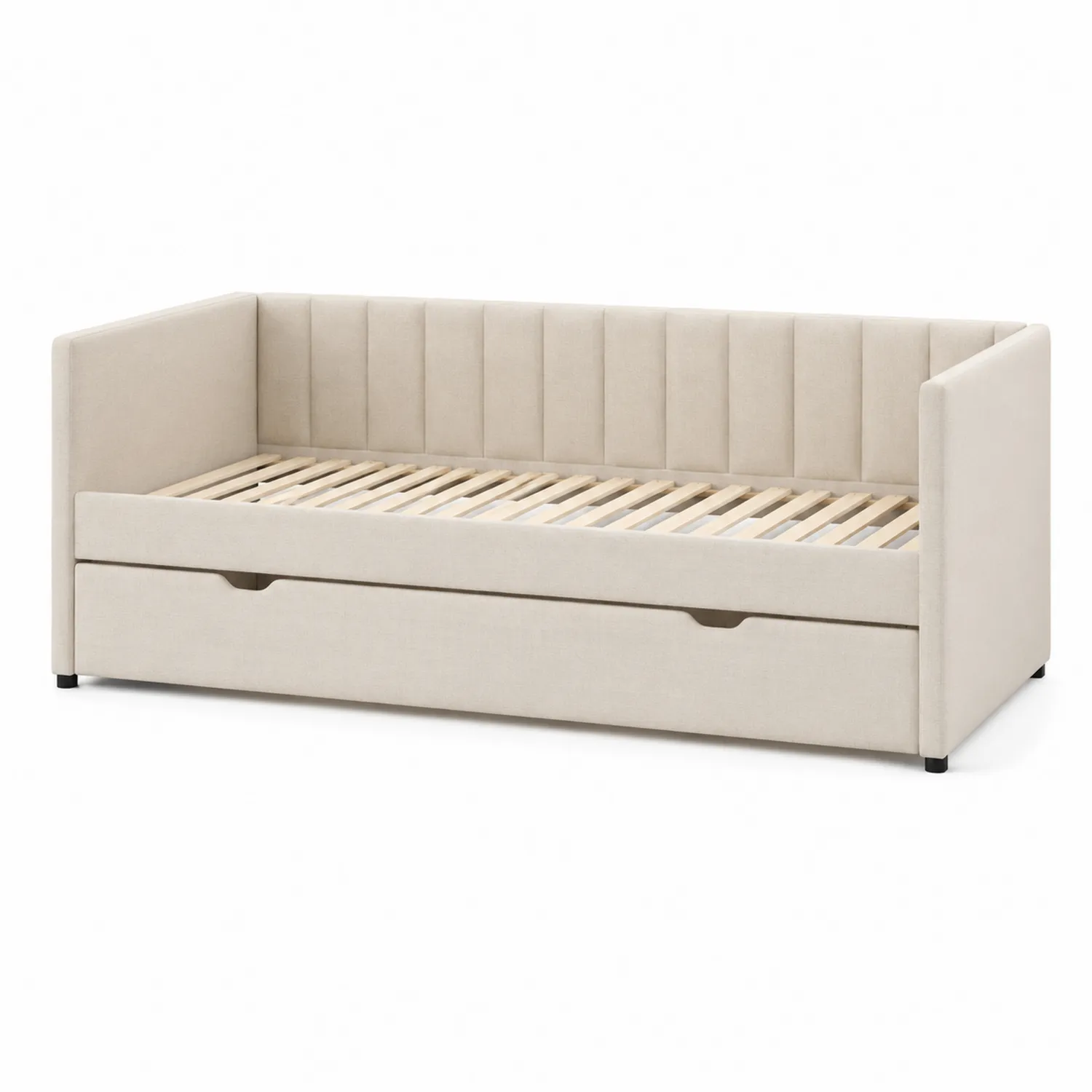 Sofá cama con cajón tapizado en poliéster Beige-Livexora